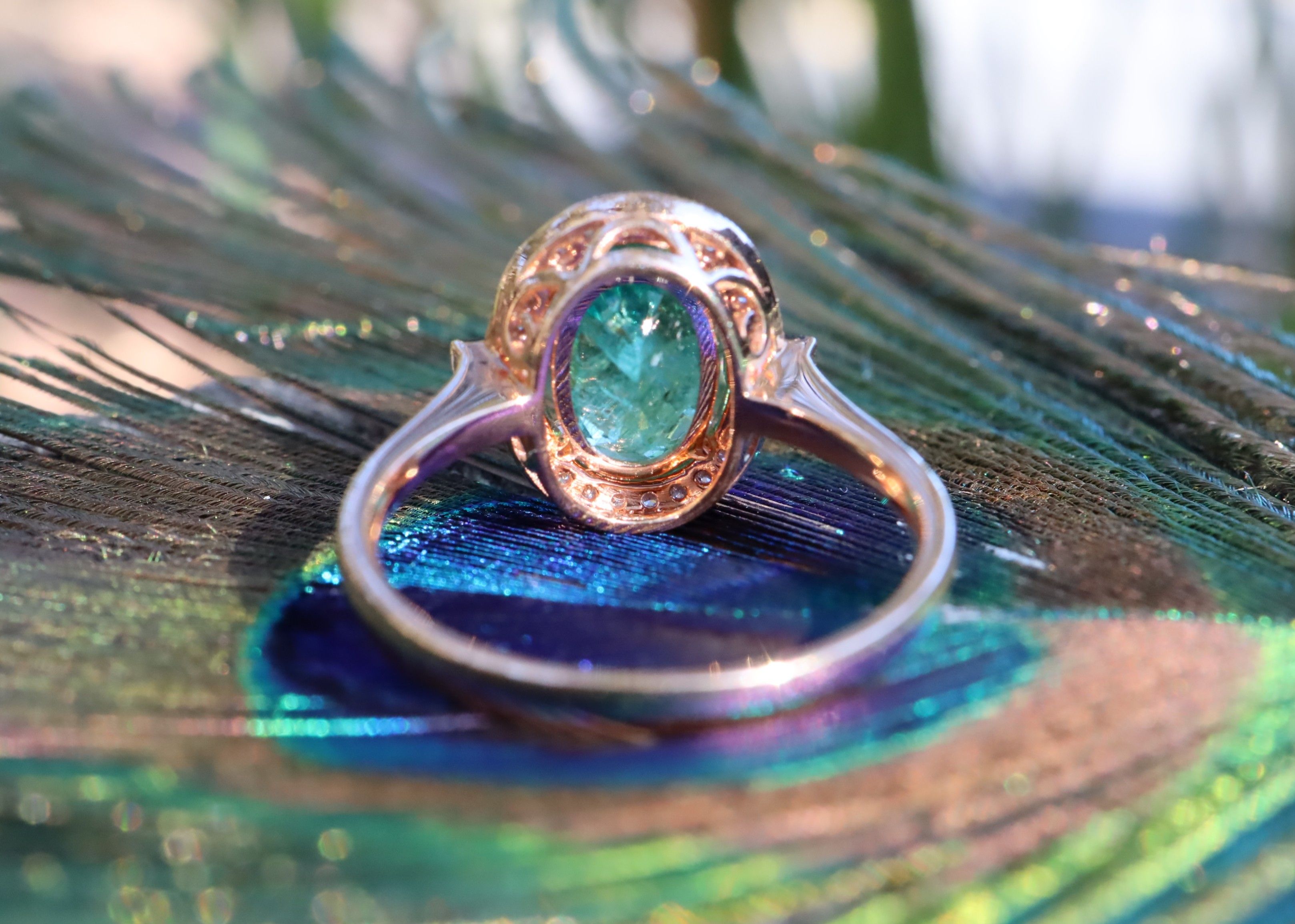 Emerald, Sapphire and Diamond Ring in 18ct Rose Gold