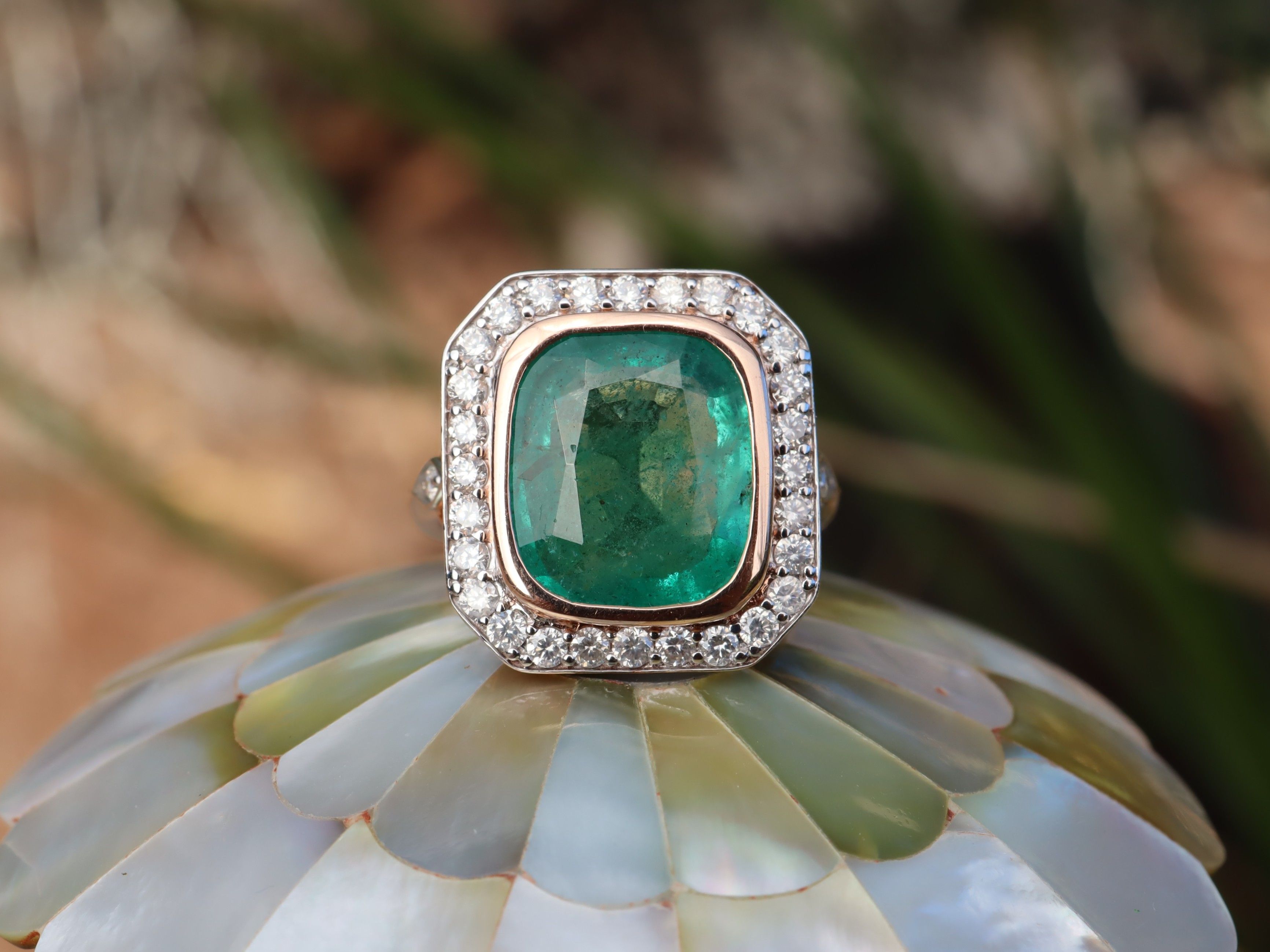 Emerald and Diamond Ring in 14ct Rose Gold