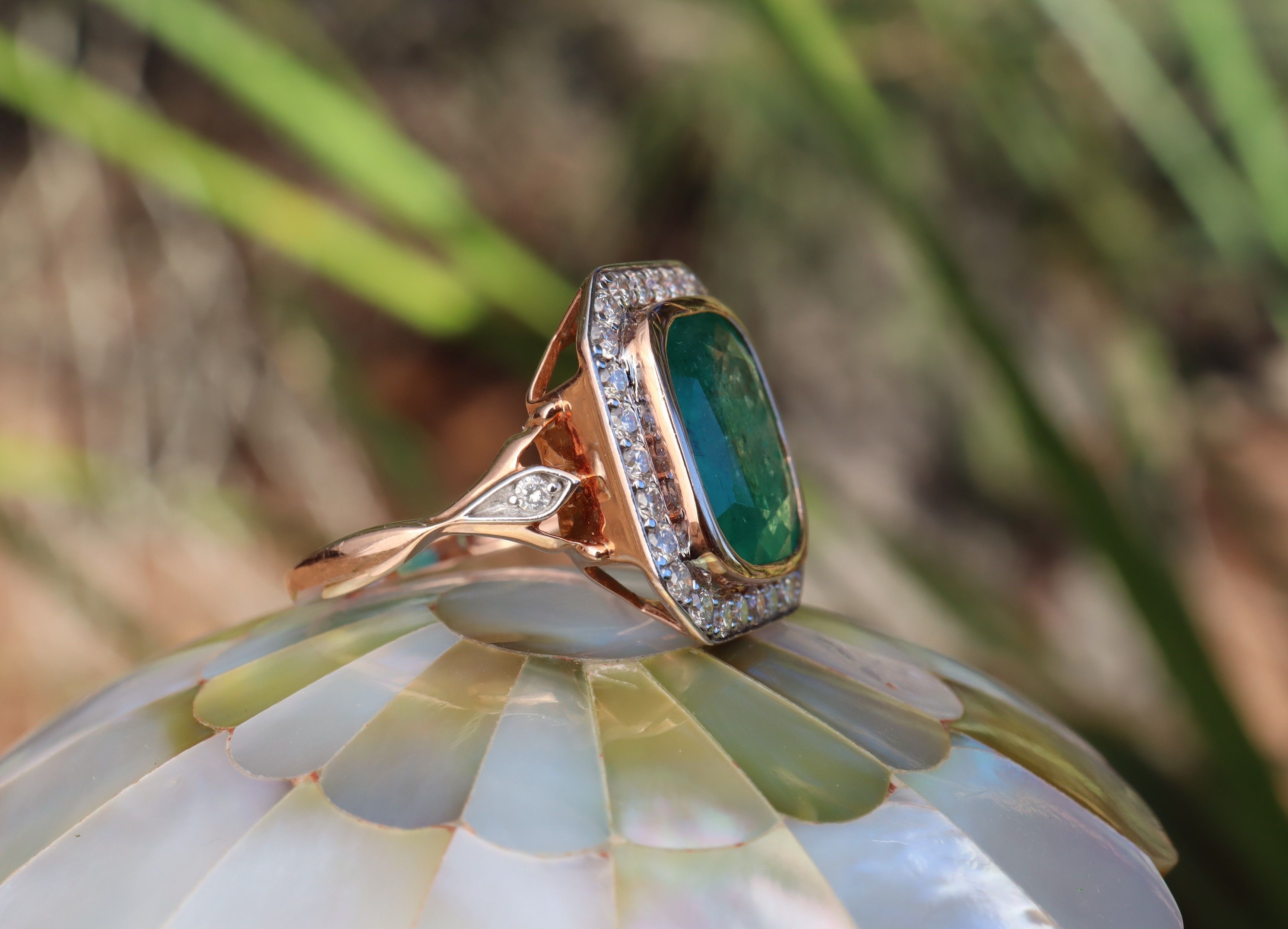 Emerald and Diamond Ring in 14ct Rose Gold