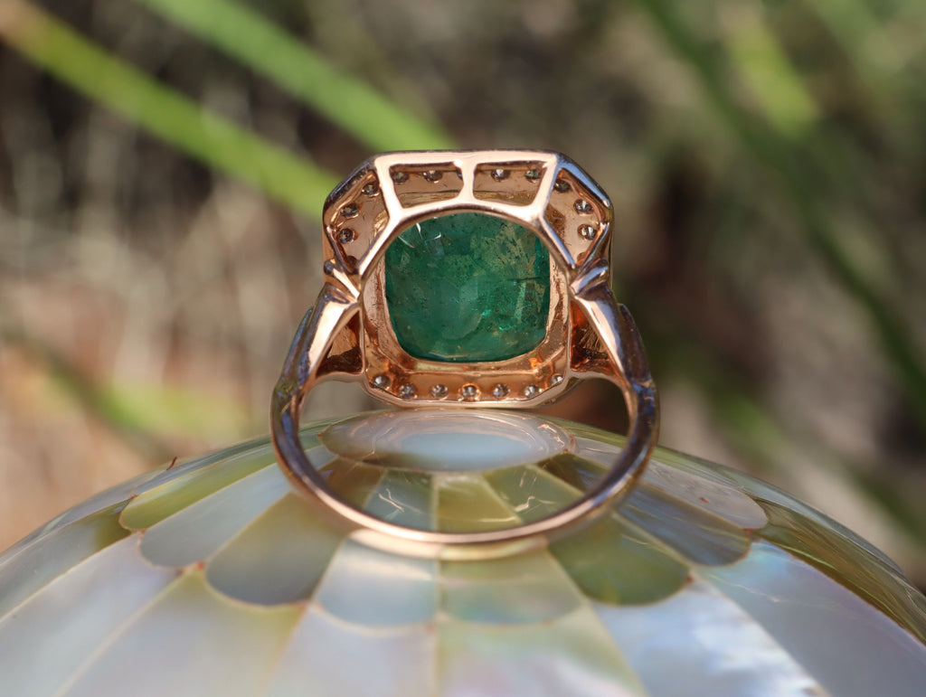 Emerald and Diamond Ring in 14ct Rose Gold