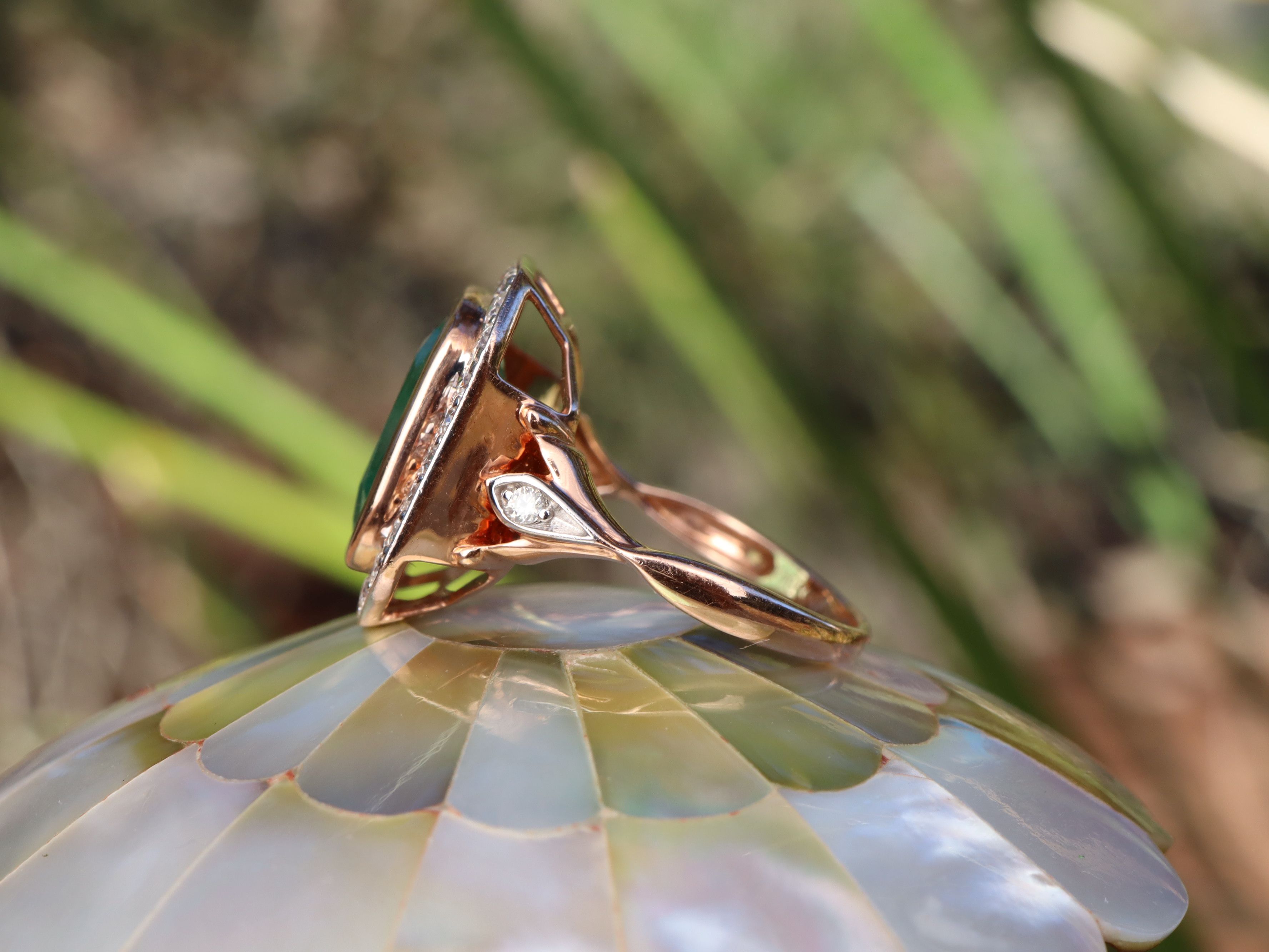 Emerald and Diamond Ring in 14ct Rose Gold