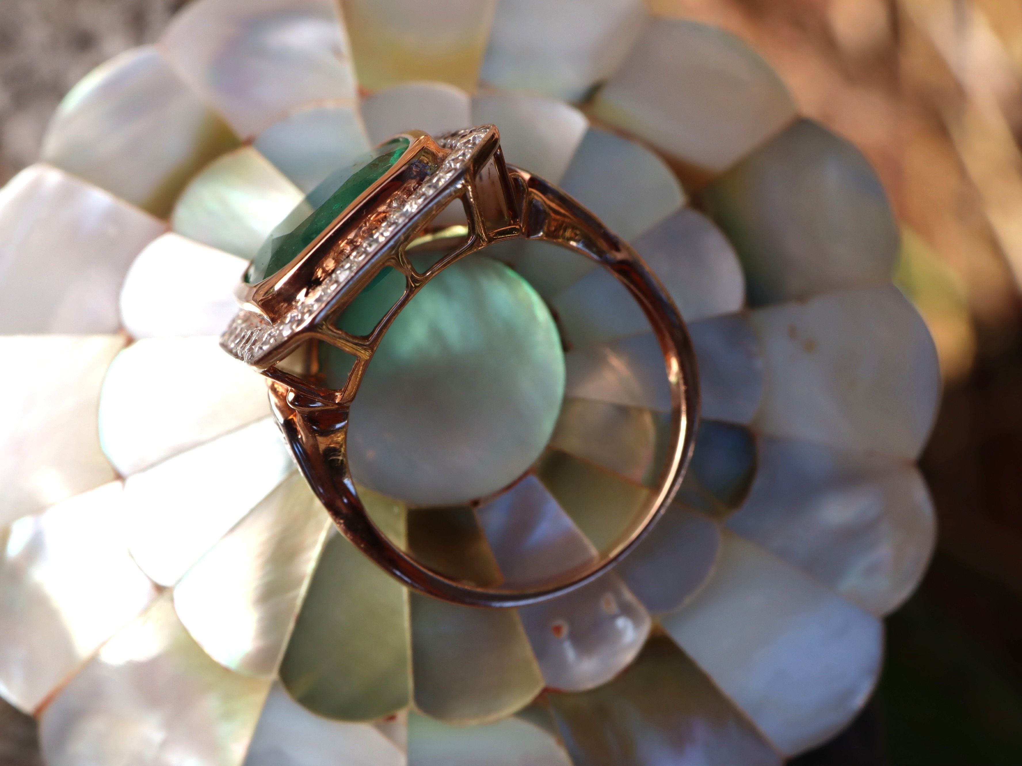Emerald and Diamond Ring in 14ct Rose Gold