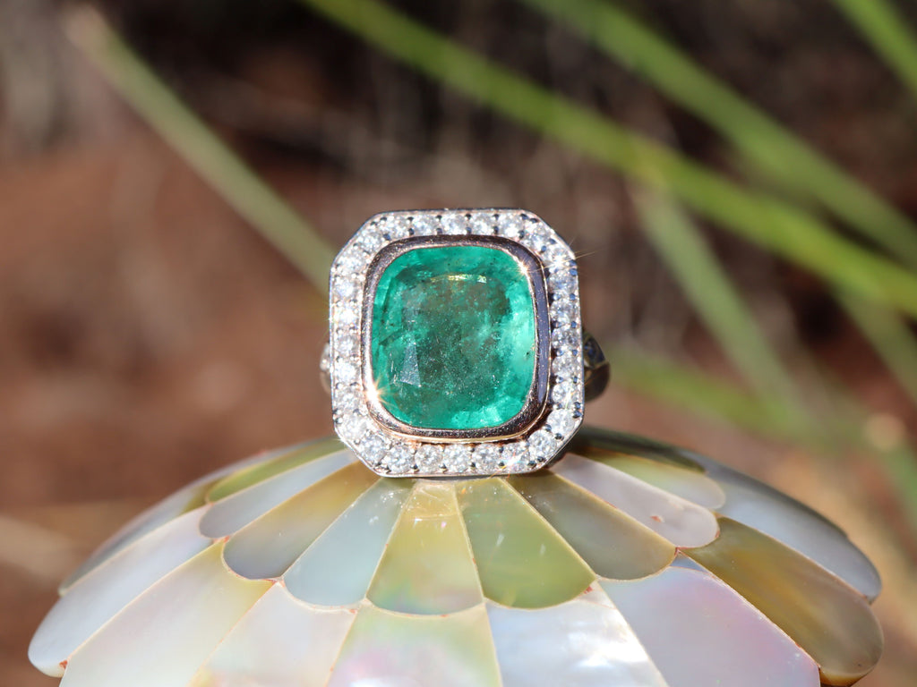 Emerald and Diamond Ring in 14ct Rose Gold
