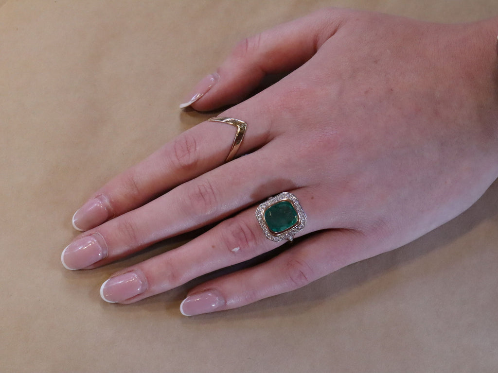Emerald and Diamond Ring in 14ct Rose Gold