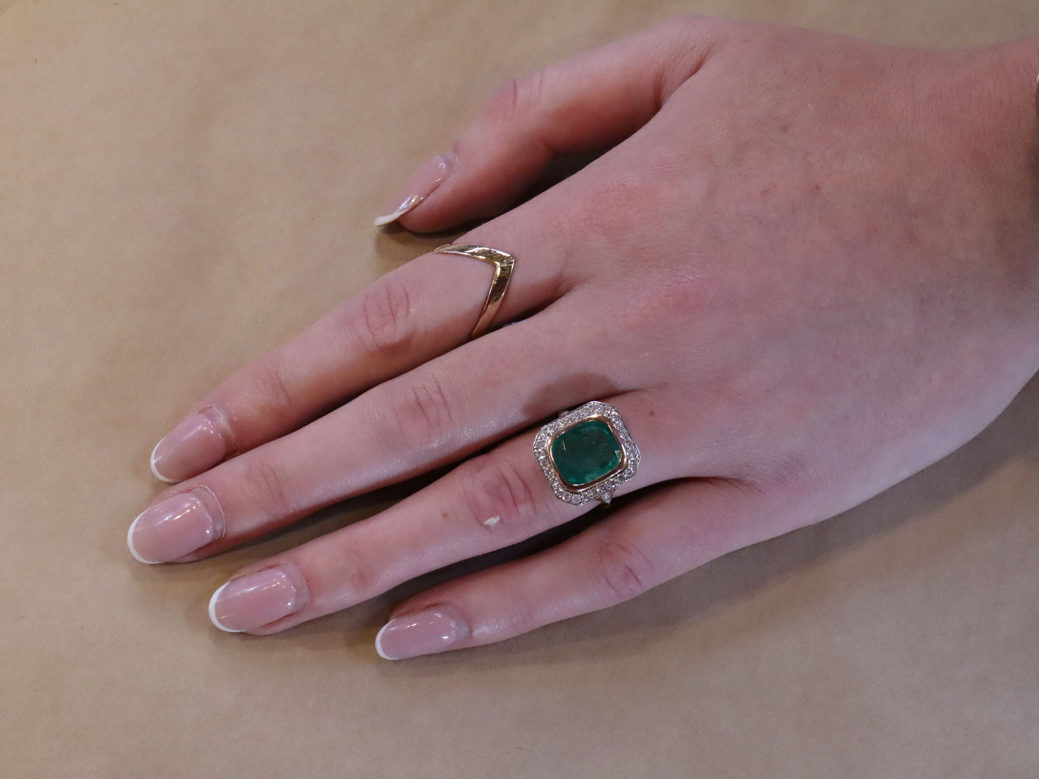Emerald and Diamond Ring in 14ct Rose Gold