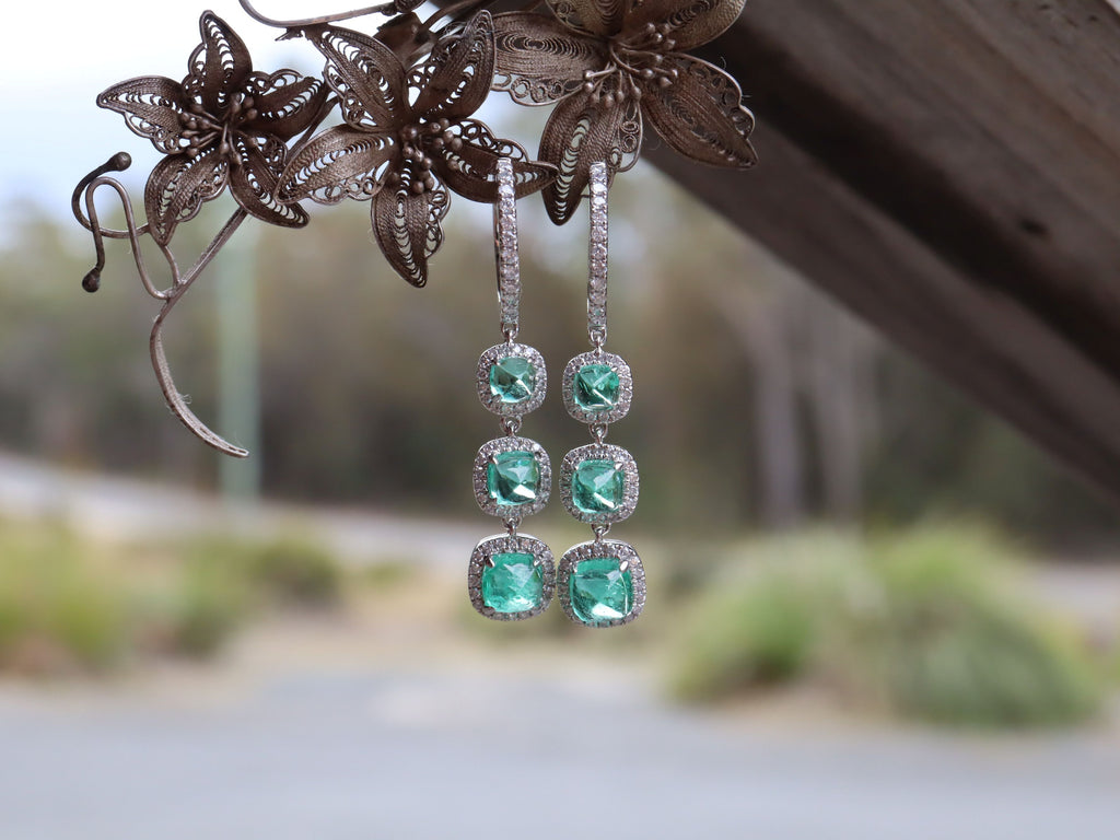 Colombian Emerald and Diamond Earrings in 18ct White Gold