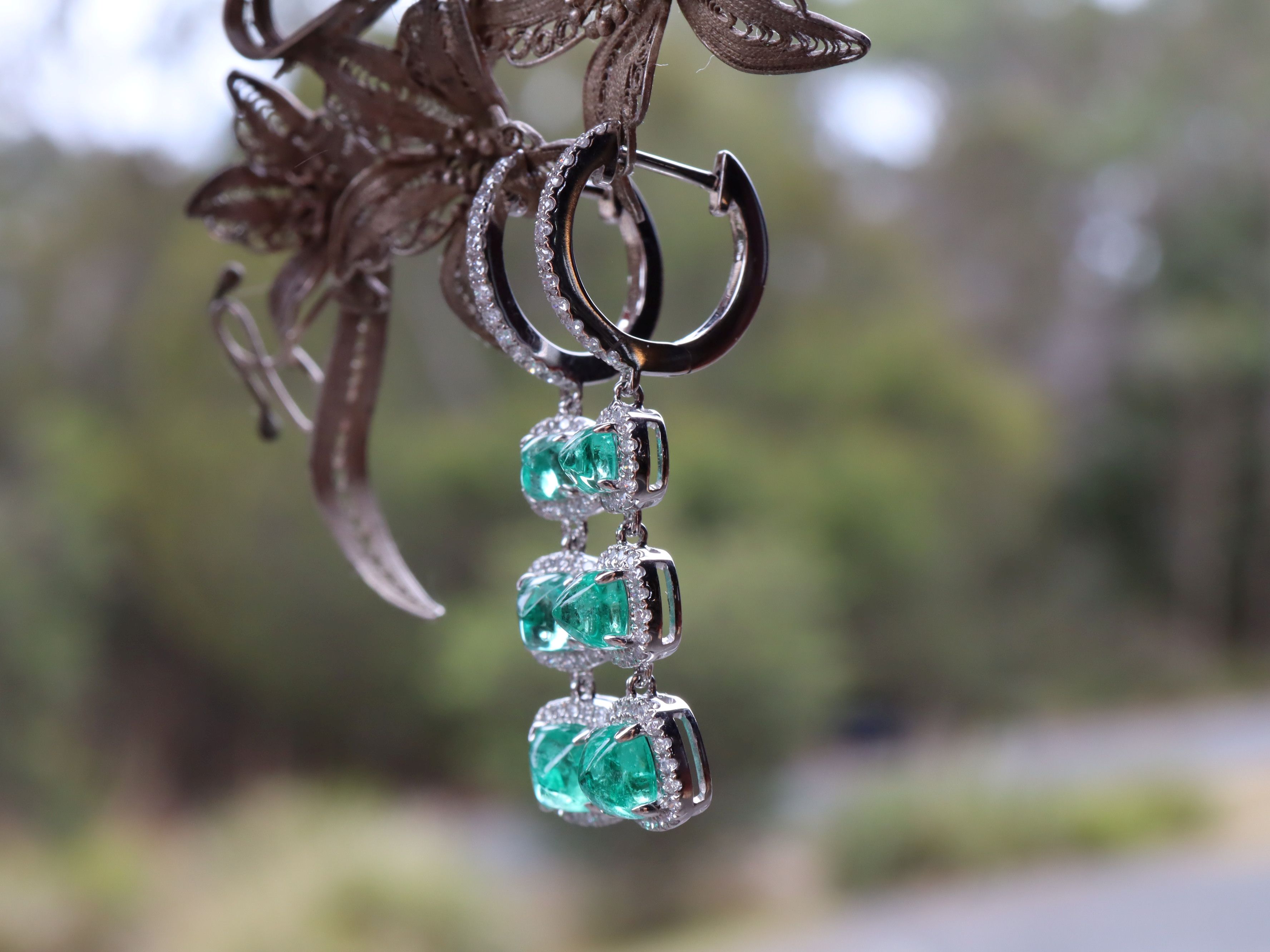 Colombian Emerald and Diamond Earrings in 18ct White Gold