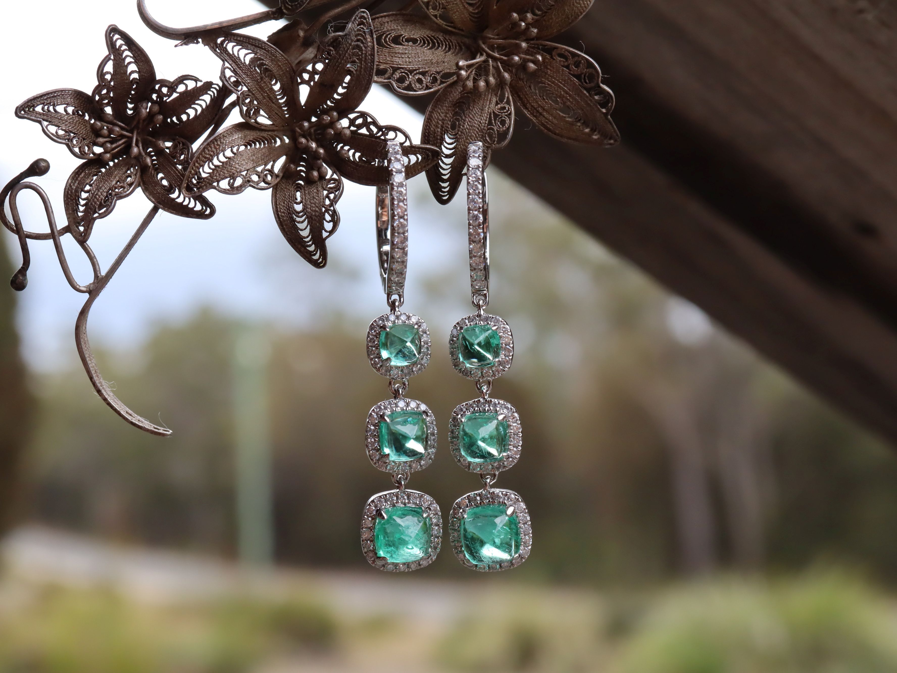 Colombian Emerald and Diamond Earrings in 18ct White Gold
