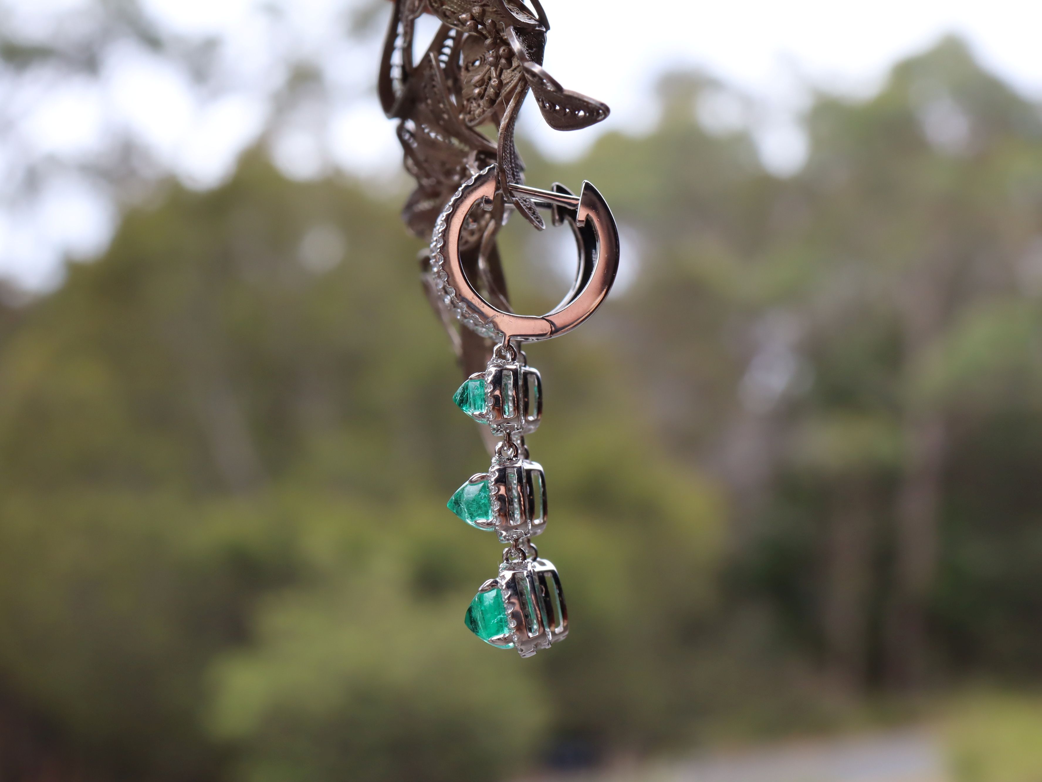 Colombian Emerald and Diamond Earrings in 18ct White Gold