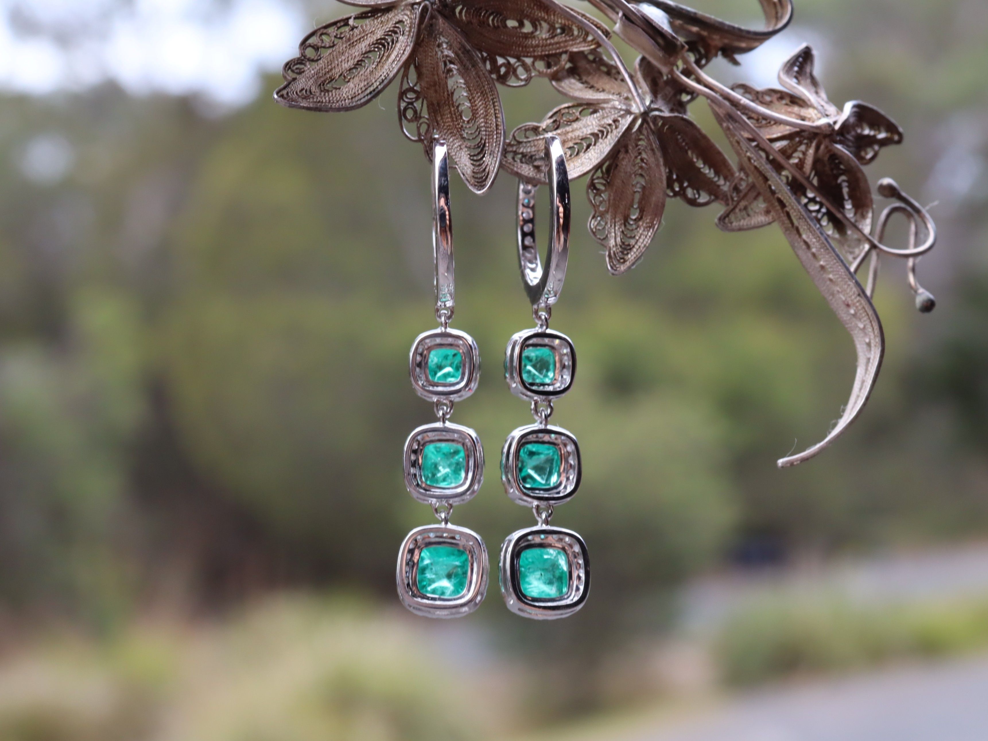 Colombian Emerald and Diamond Earrings in 18ct White Gold