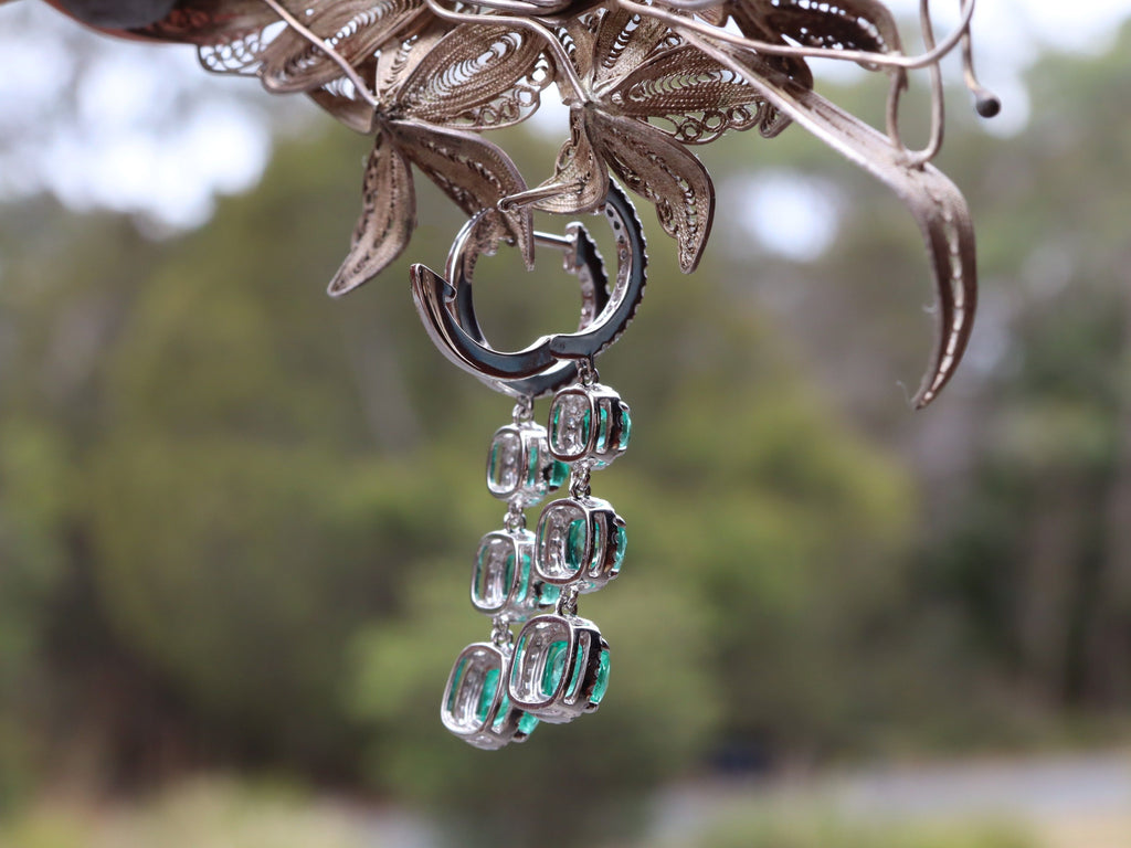 Colombian Emerald and Diamond Earrings in 18ct White Gold