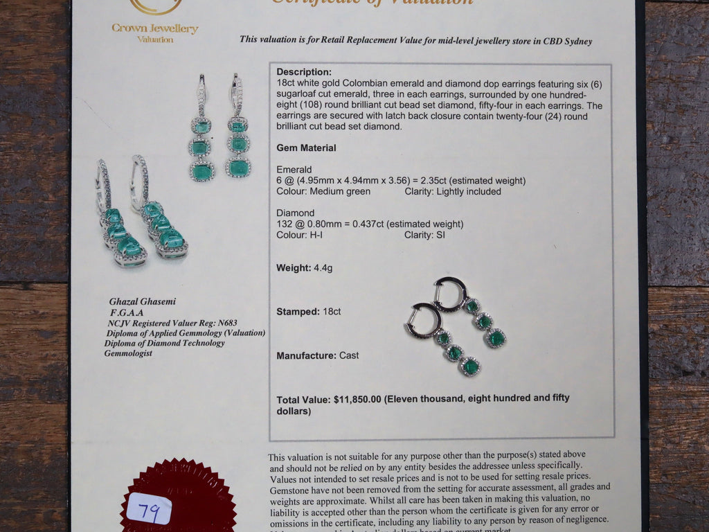 Colombian Emerald and Diamond Earrings in 18ct White Gold