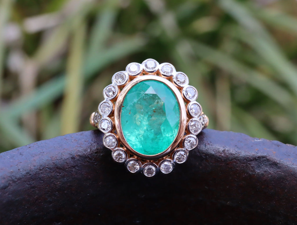 Colombian Emerald and Diamond Ring in 18ct Rose Gold
