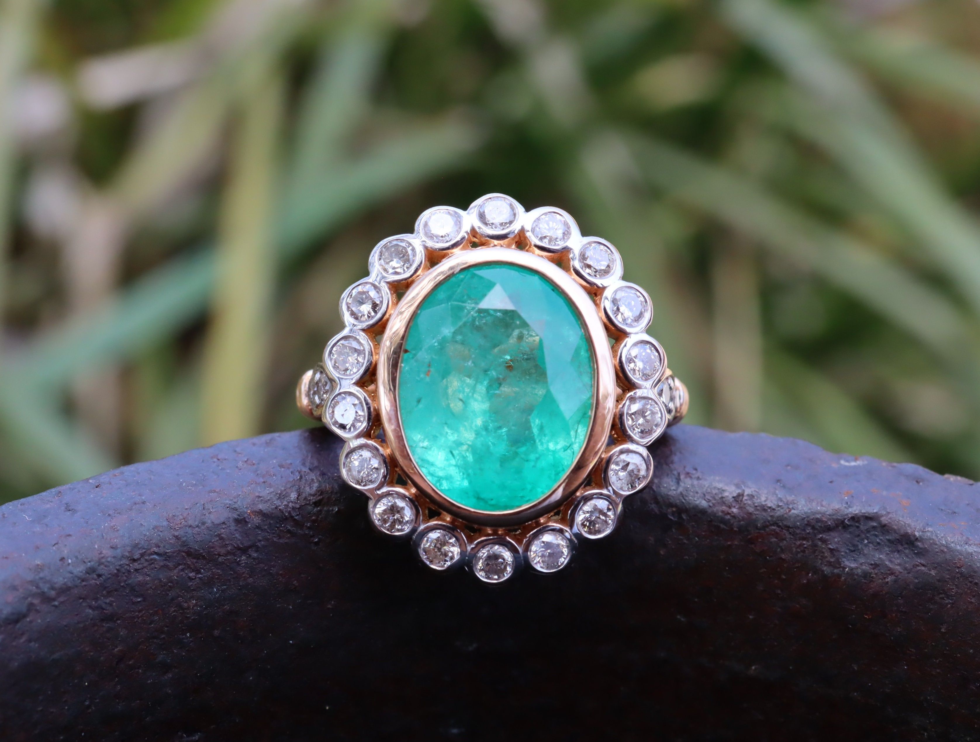 Colombian Emerald and Diamond Ring in 18ct Rose Gold