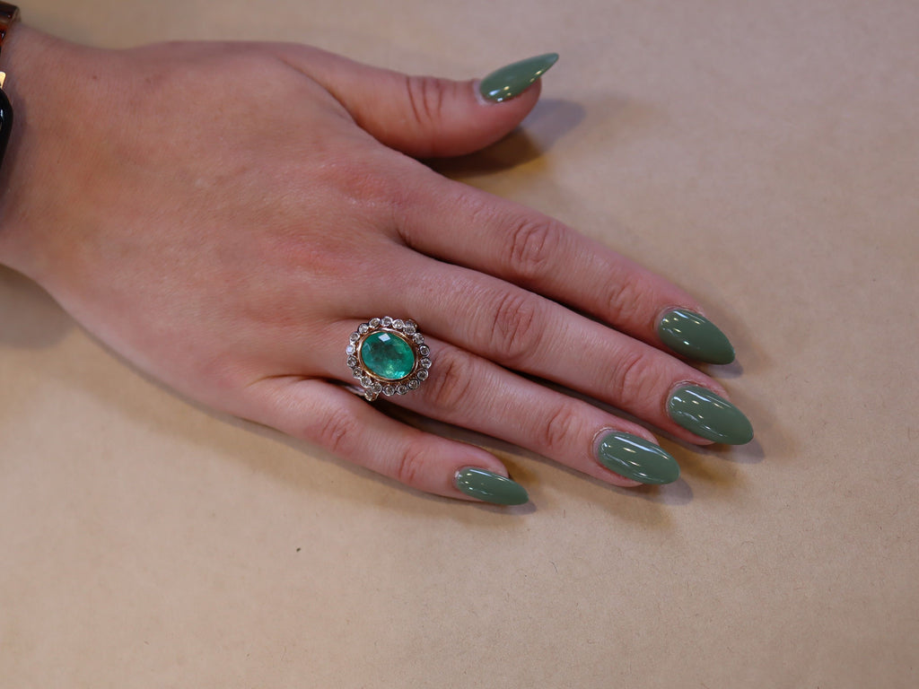Colombian Emerald and Diamond Ring in 18ct Rose Gold