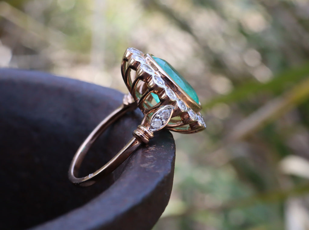 Colombian Emerald and Diamond Ring in 18ct Rose Gold