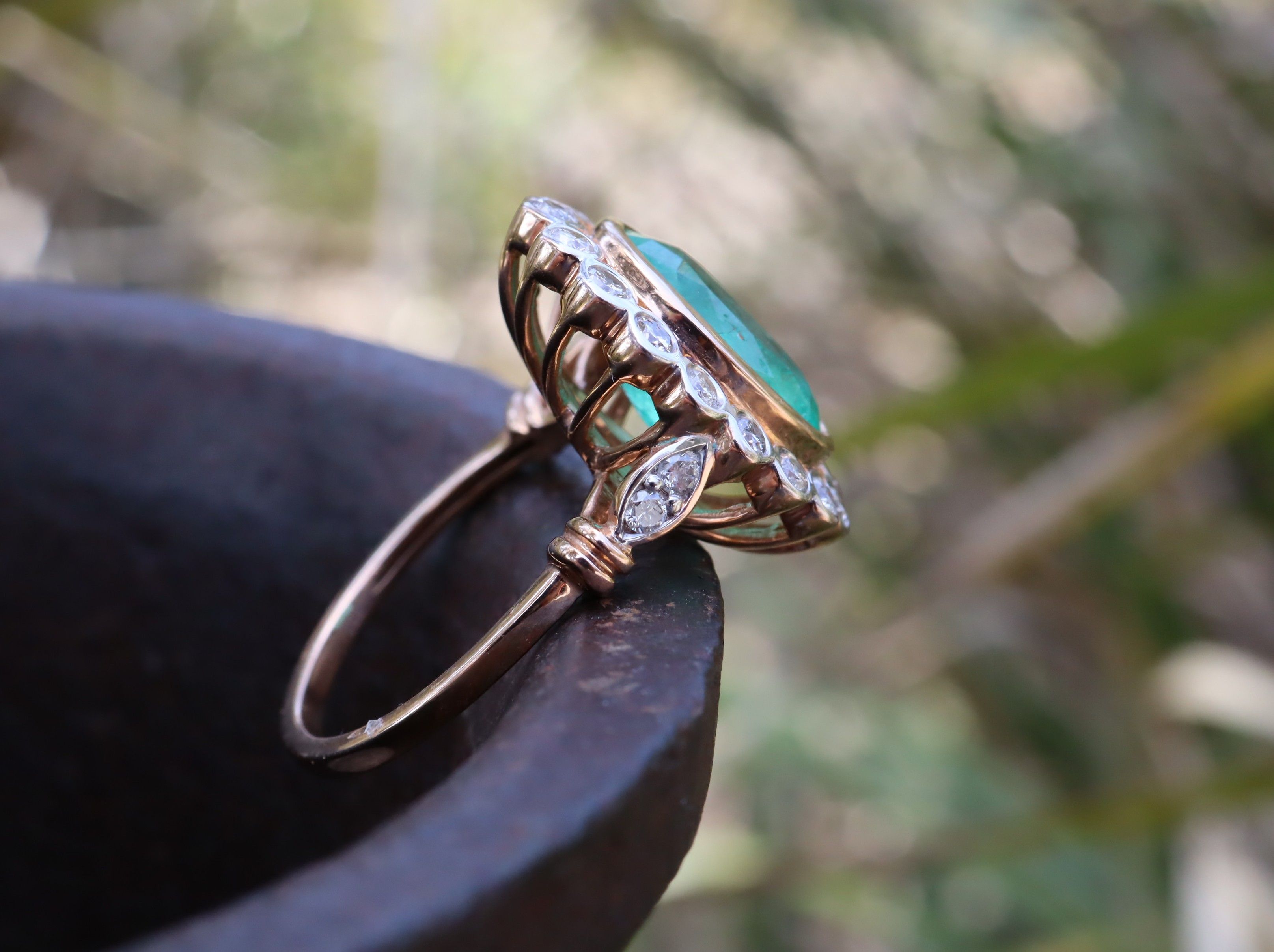Colombian Emerald and Diamond Ring in 18ct Rose Gold