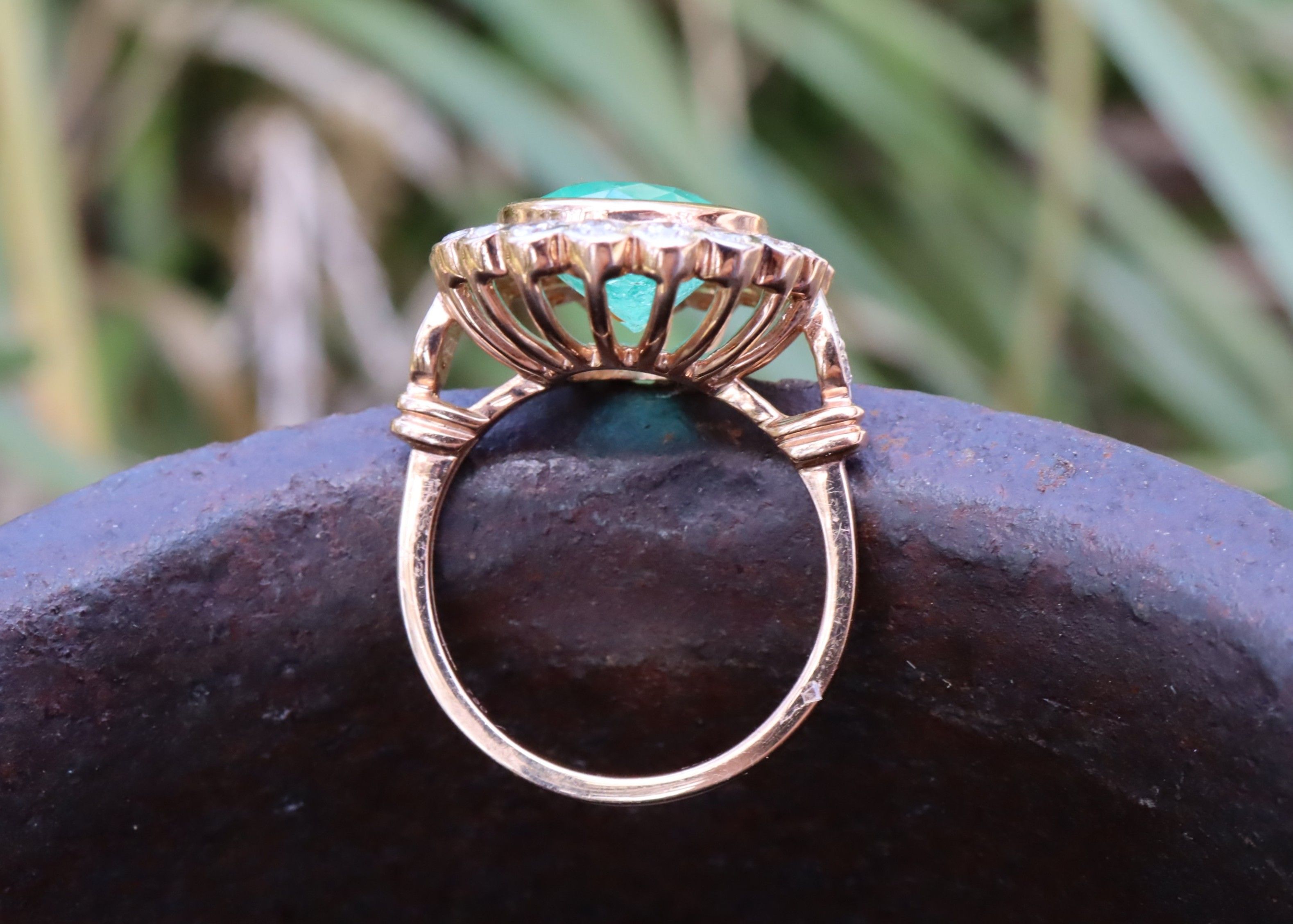 Colombian Emerald and Diamond Ring in 18ct Rose Gold