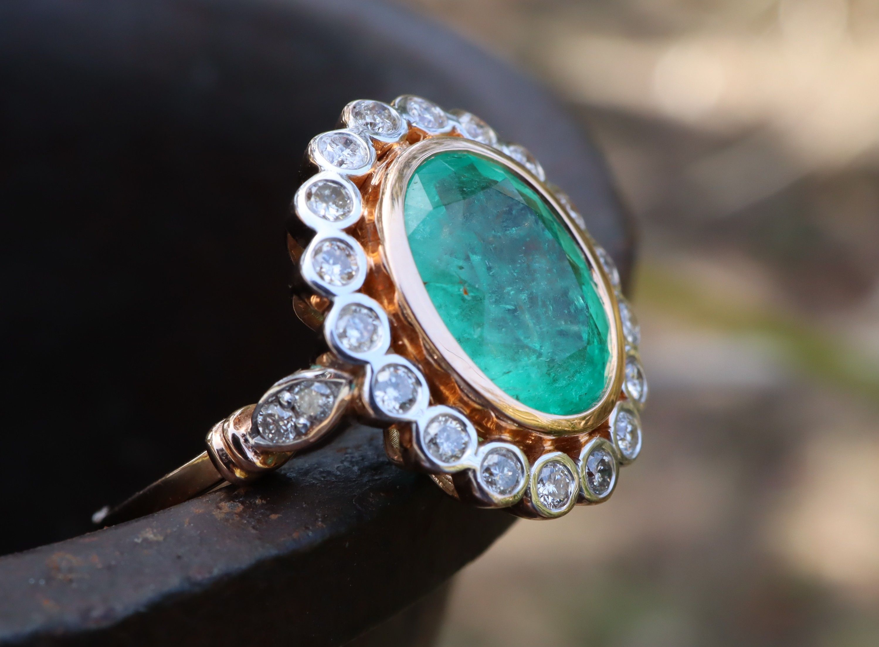 Colombian Emerald and Diamond Ring in 18ct Rose Gold