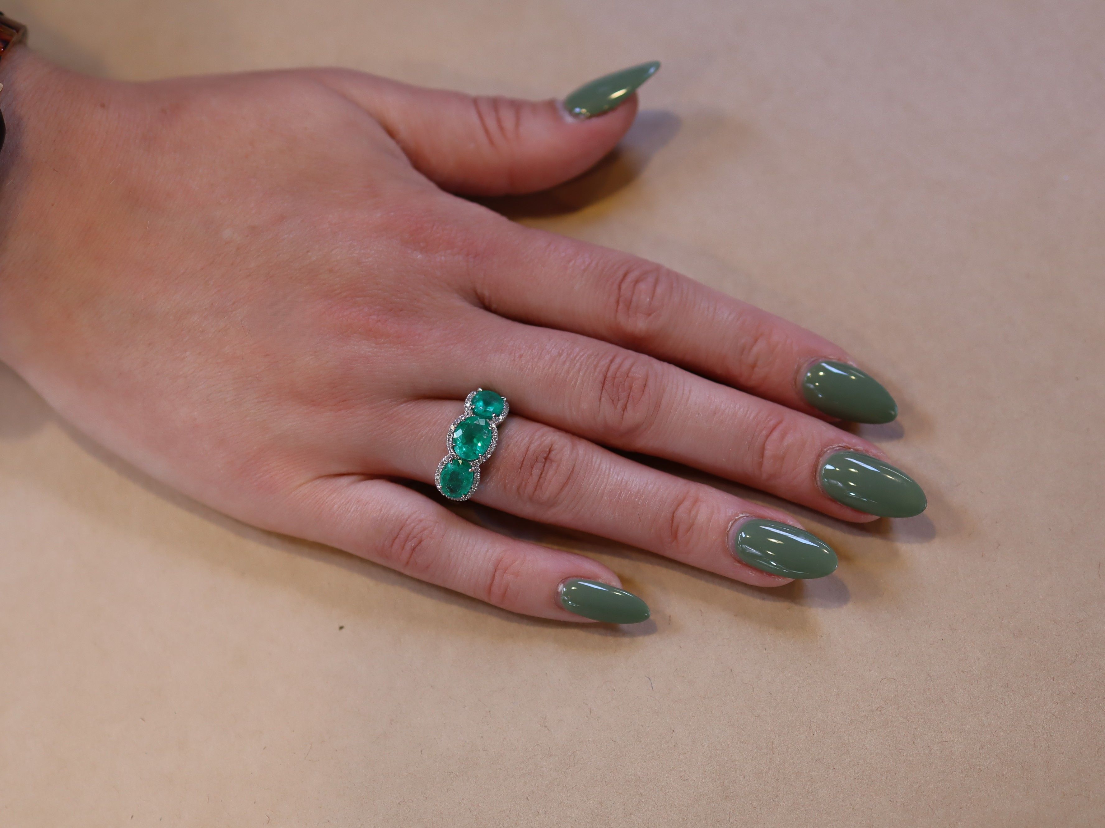 Emerald and Diamond Ring in 18ct White Gold