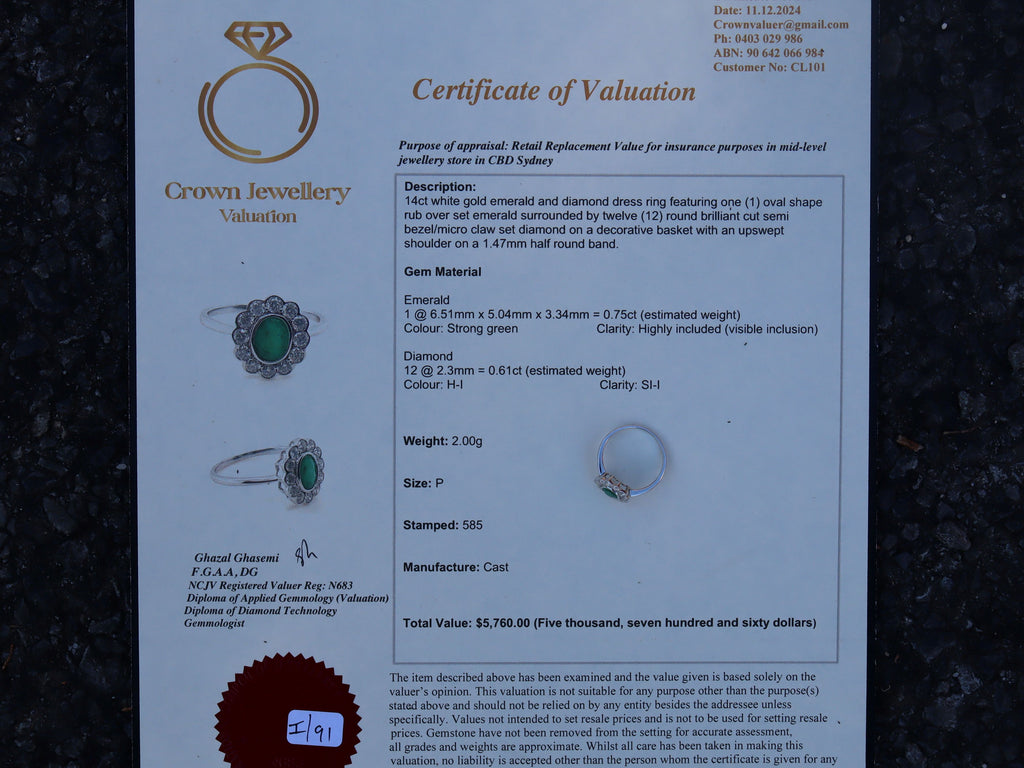 Emerald and Diamond Ring in 14ct White Gold