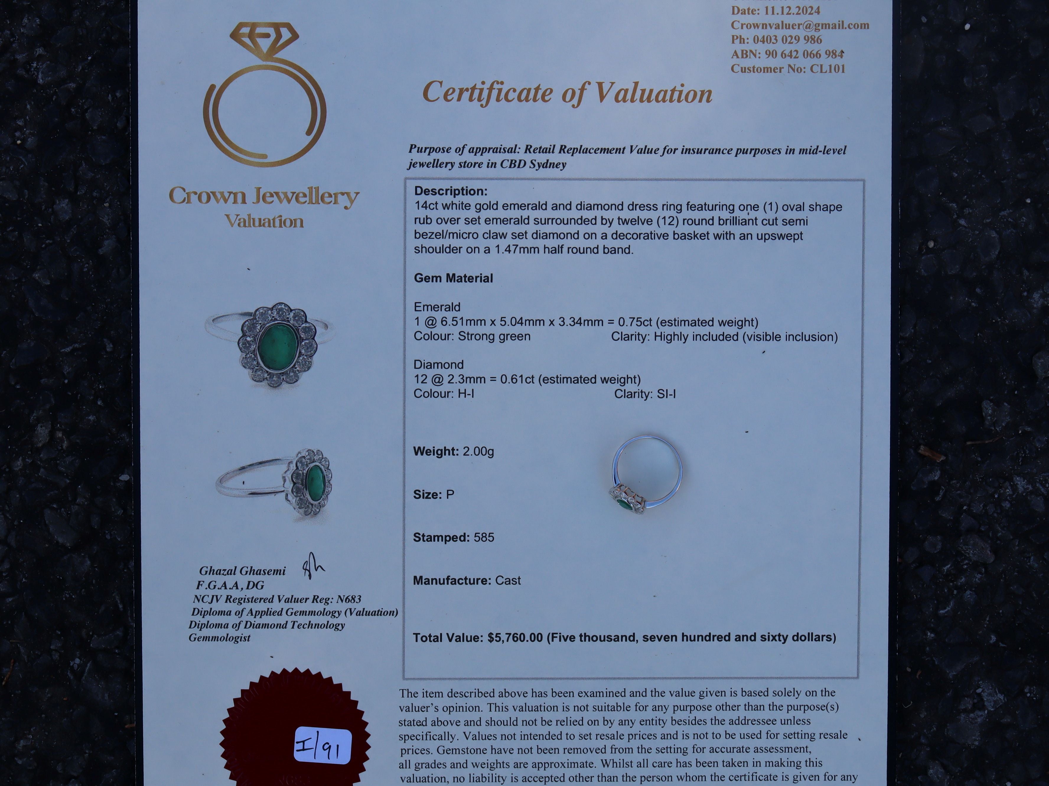 Emerald and Diamond Ring in 14ct White Gold