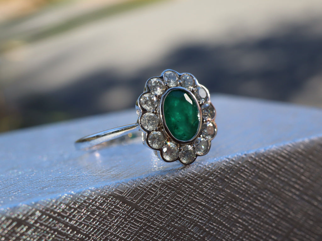 Emerald and Diamond Ring in 14ct White Gold