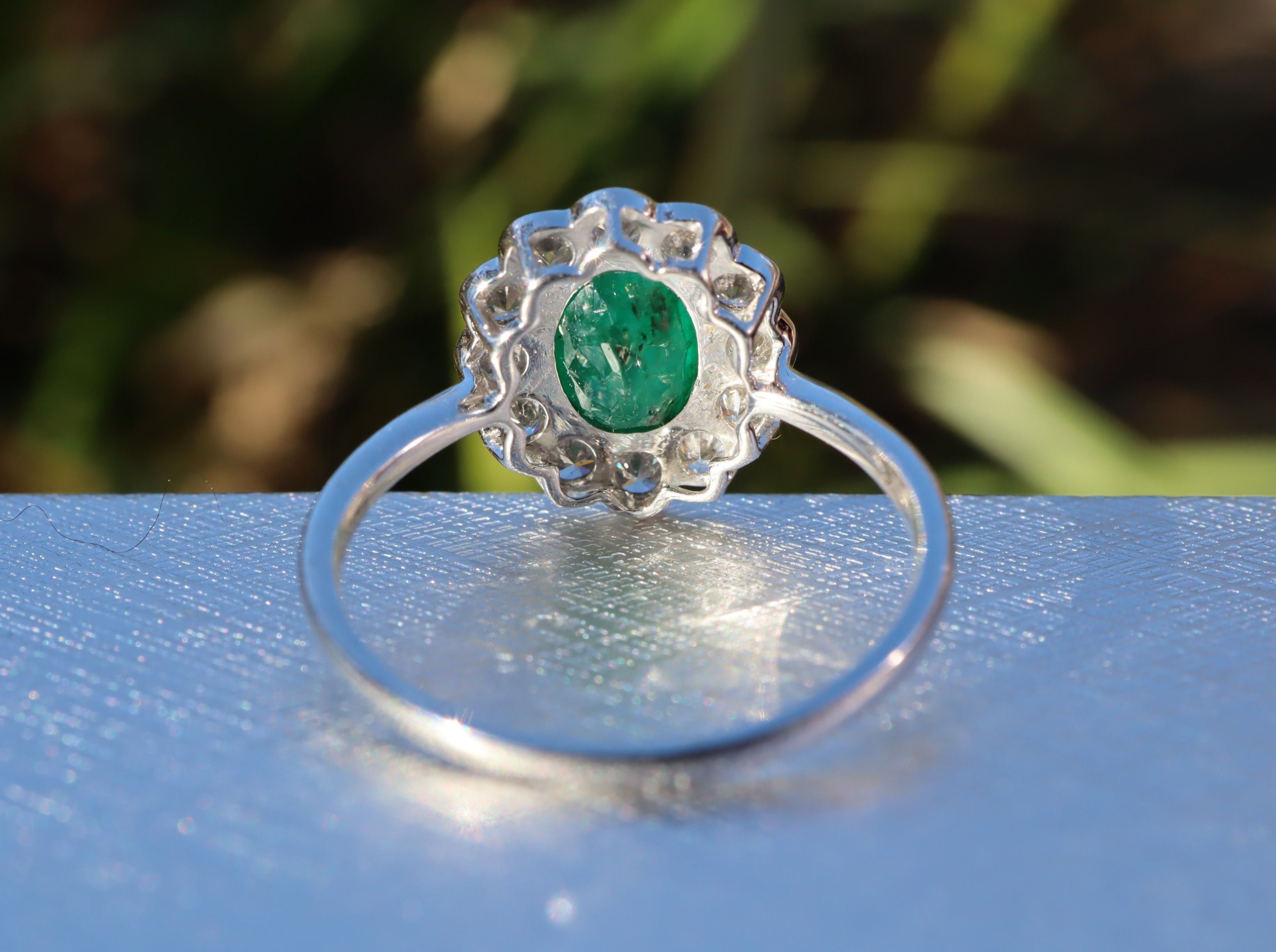 Emerald and Diamond Ring in 14ct White Gold