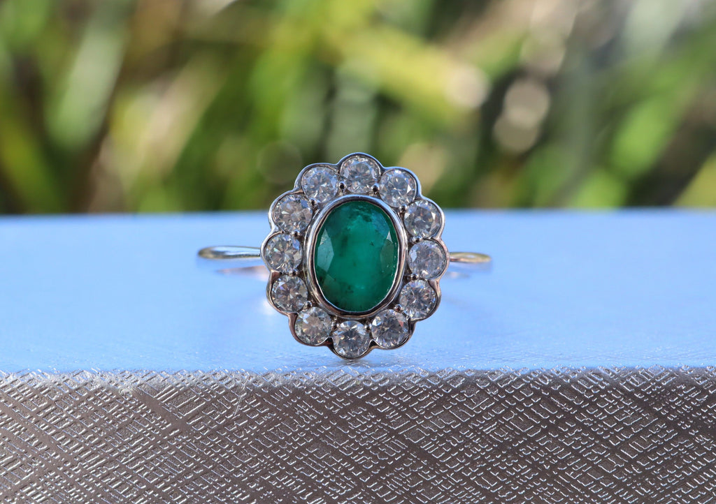 Emerald and Diamond Ring in 14ct White Gold