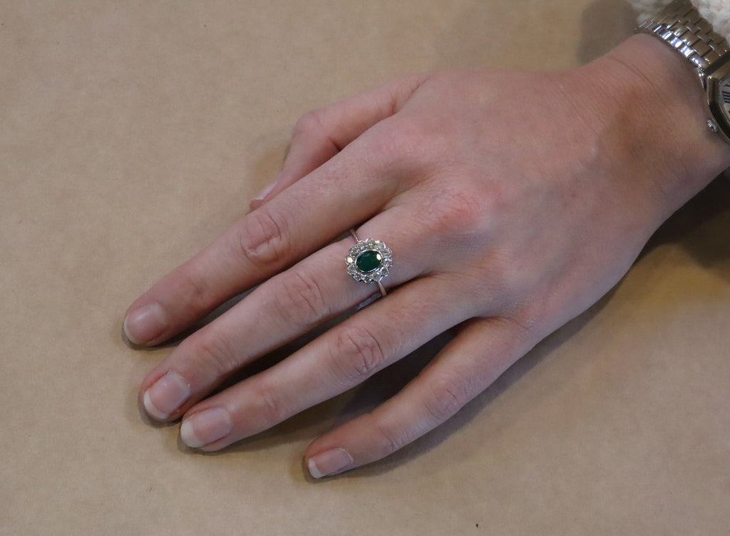 Emerald and Diamond Ring in 14ct White Gold