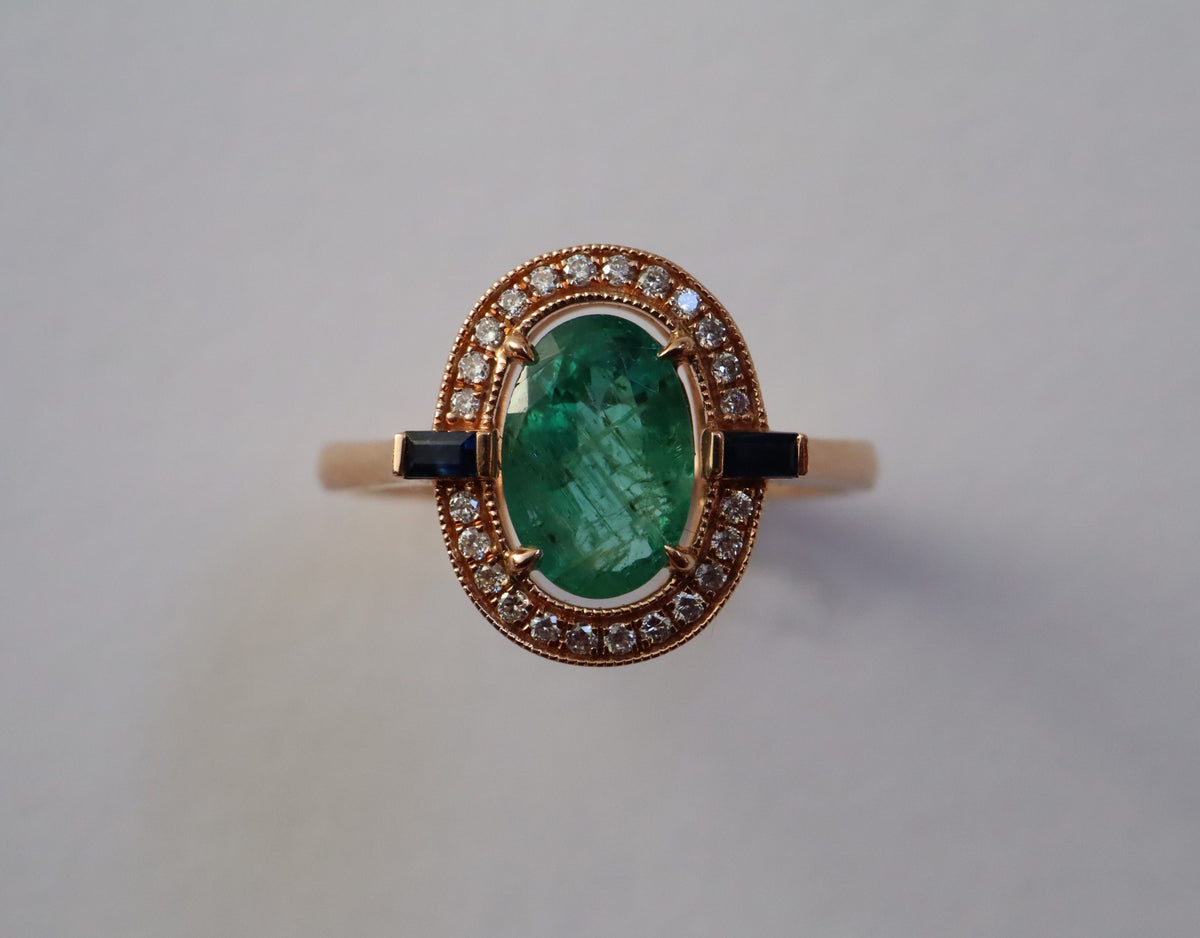 -PENDING- Emerald, Sapphire and Diamond Ring in 18ct Rose Gold