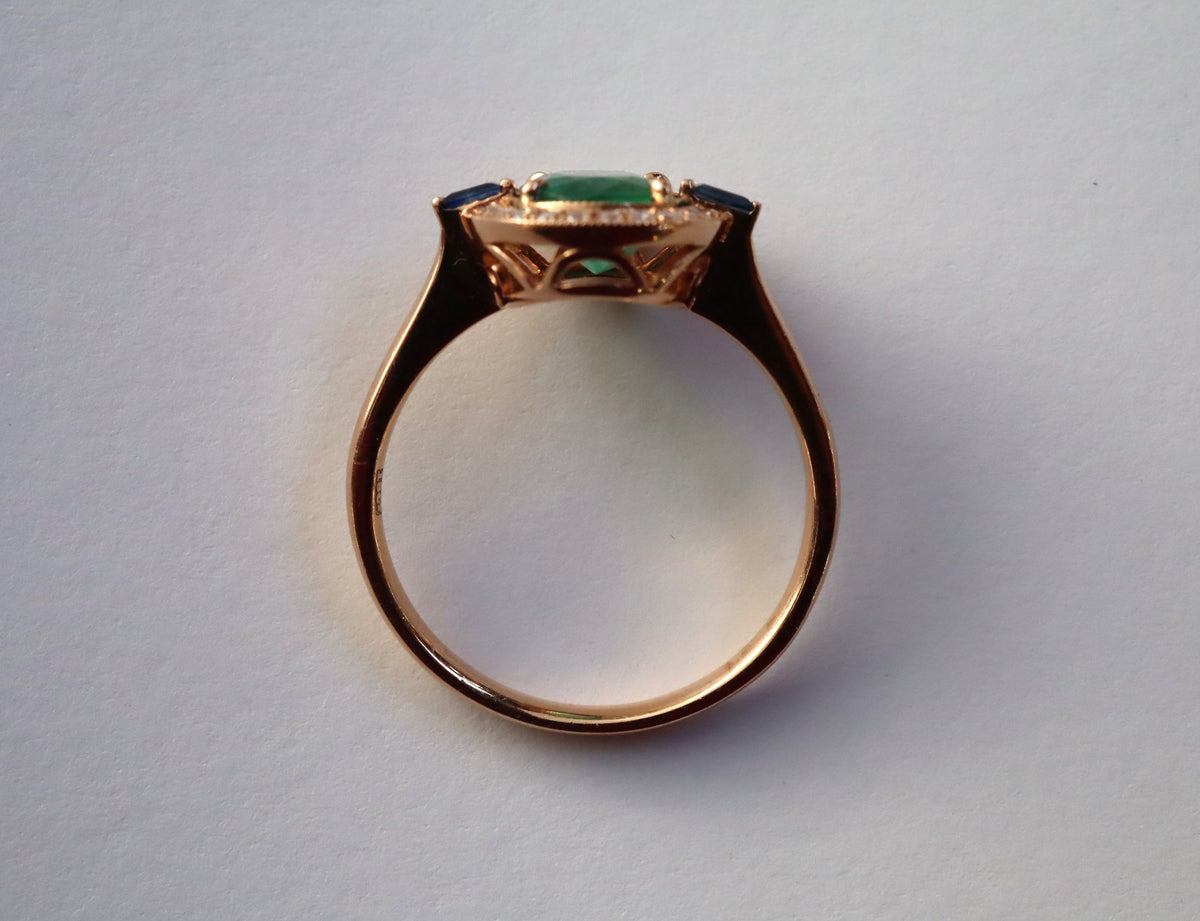 -PENDING- Emerald, Sapphire and Diamond Ring in 18ct Rose Gold