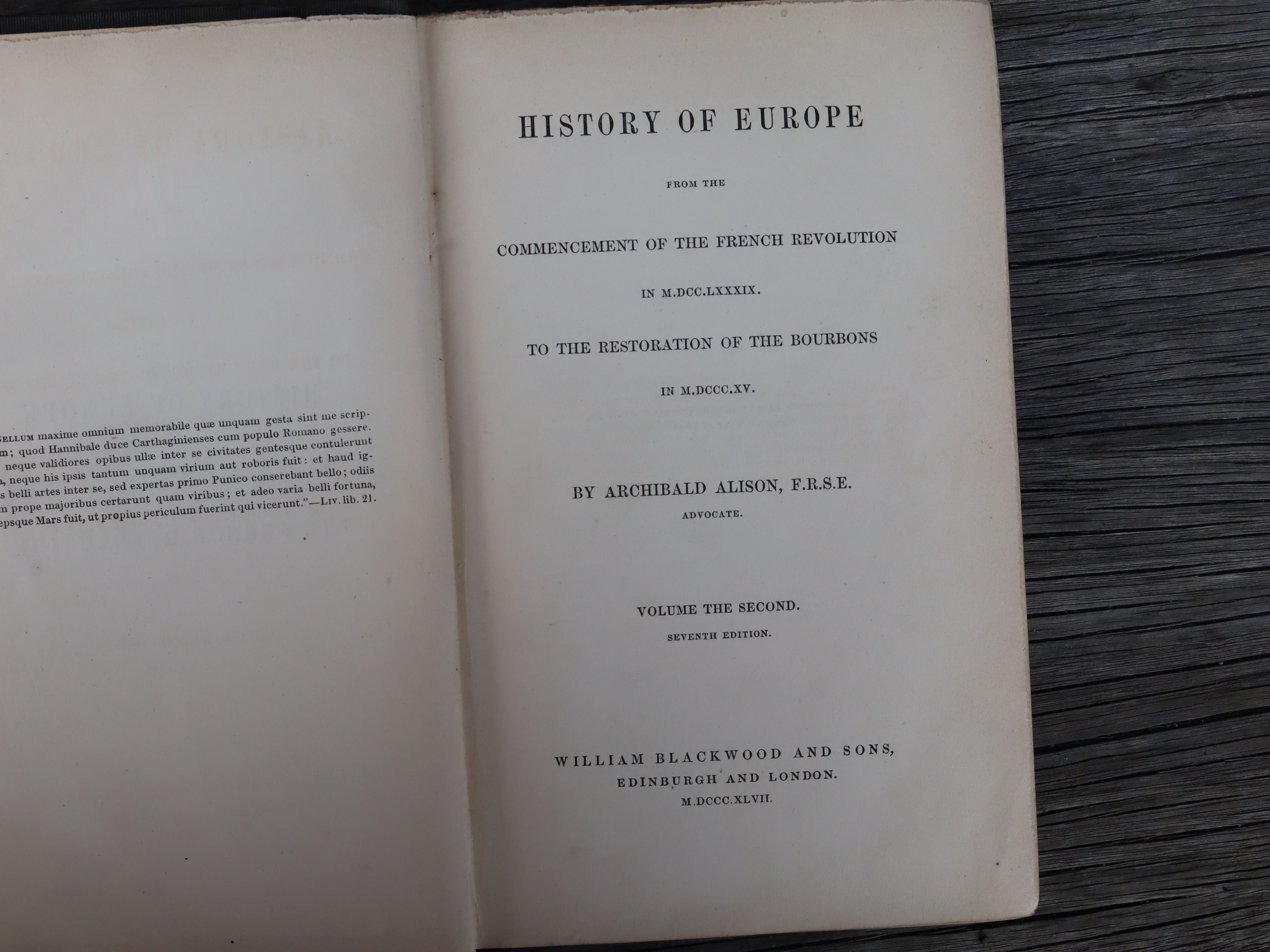History of Europe by Archibald Alison in 3 Volumes 1847 and 1849
