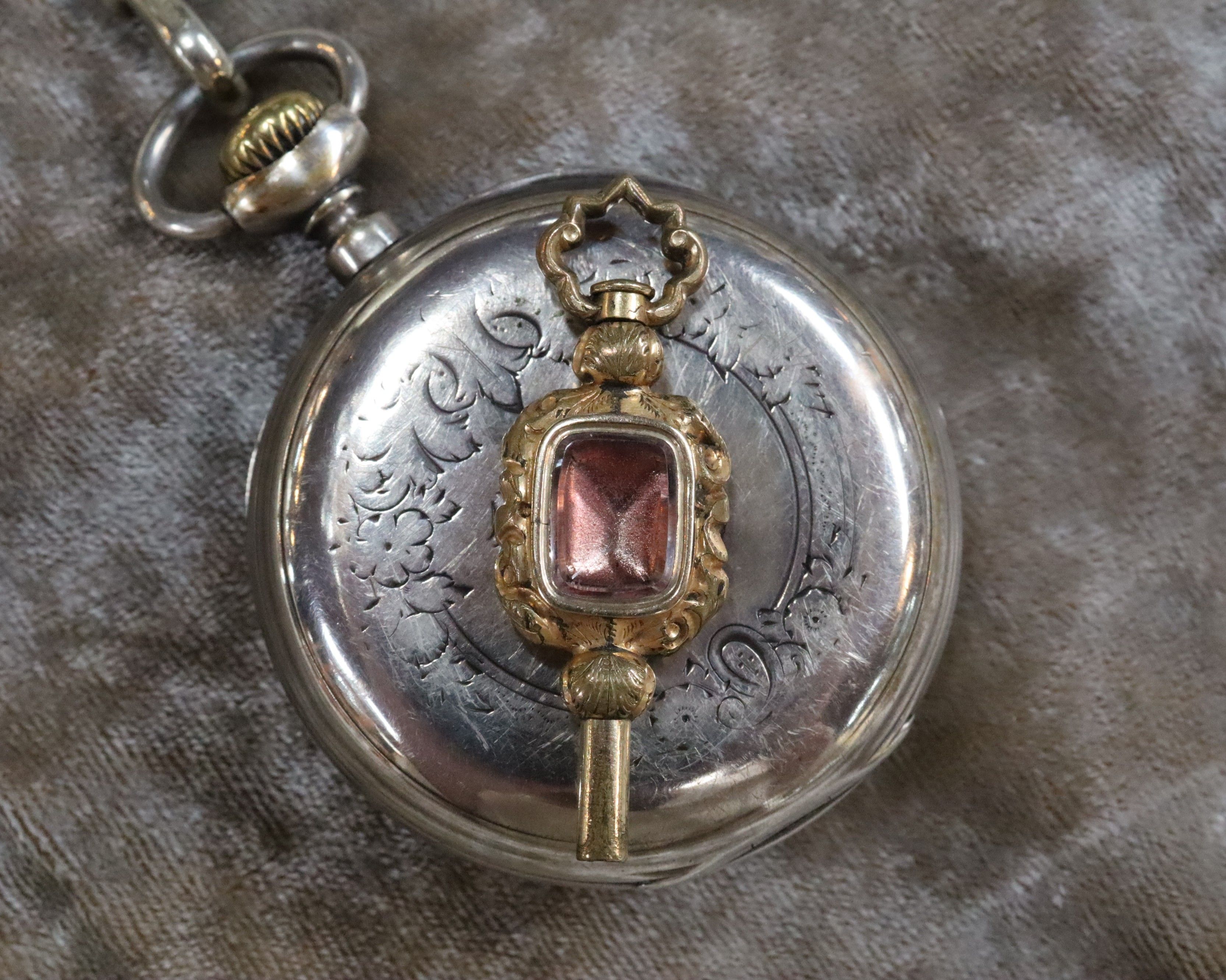 Gold Plate pocket watch key fob c.1880