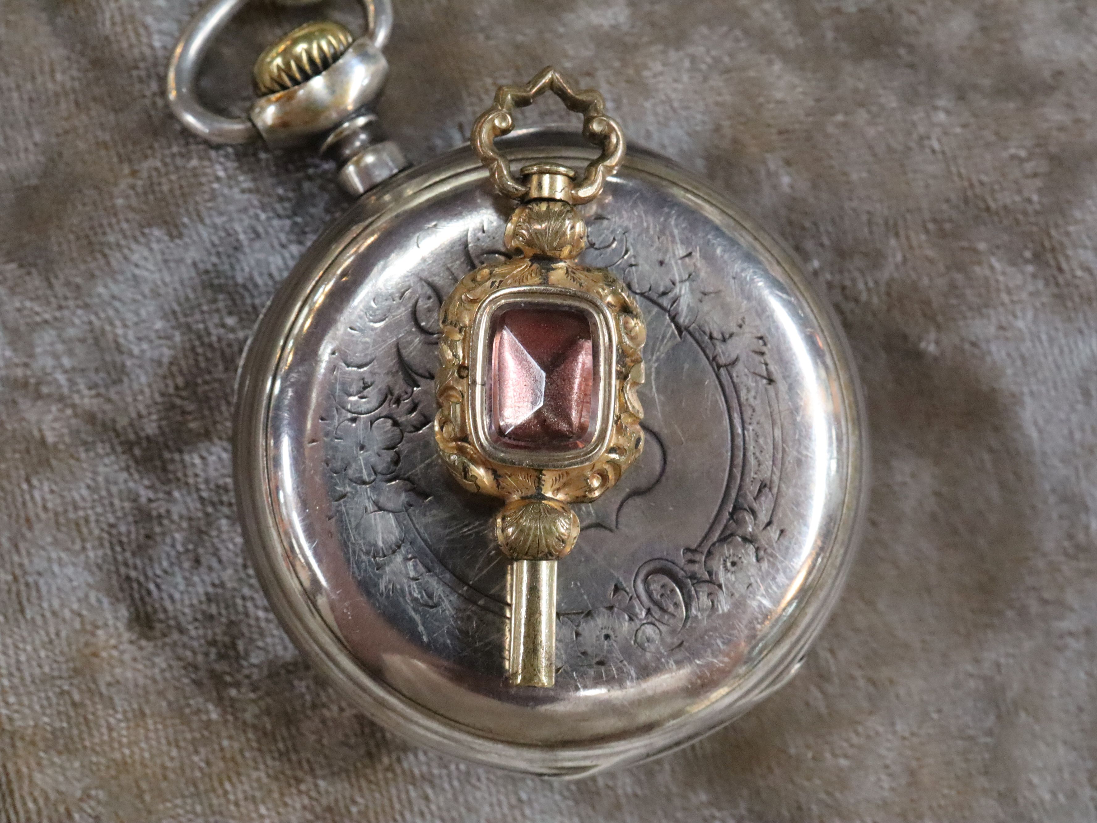 Gold Plate pocket watch key fob c.1880