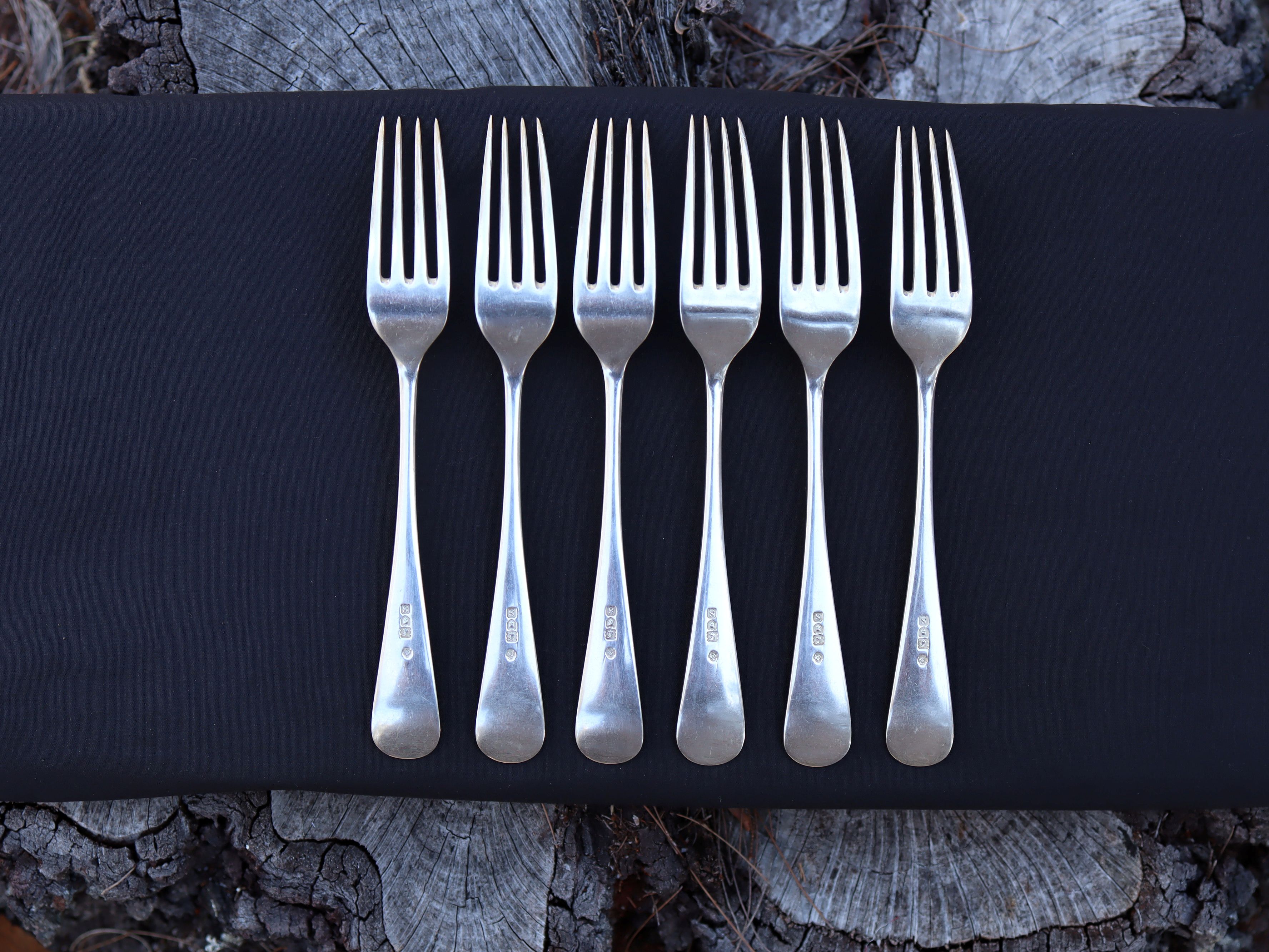 Set of 6 Sterling Silver Dinner Forks London 1913