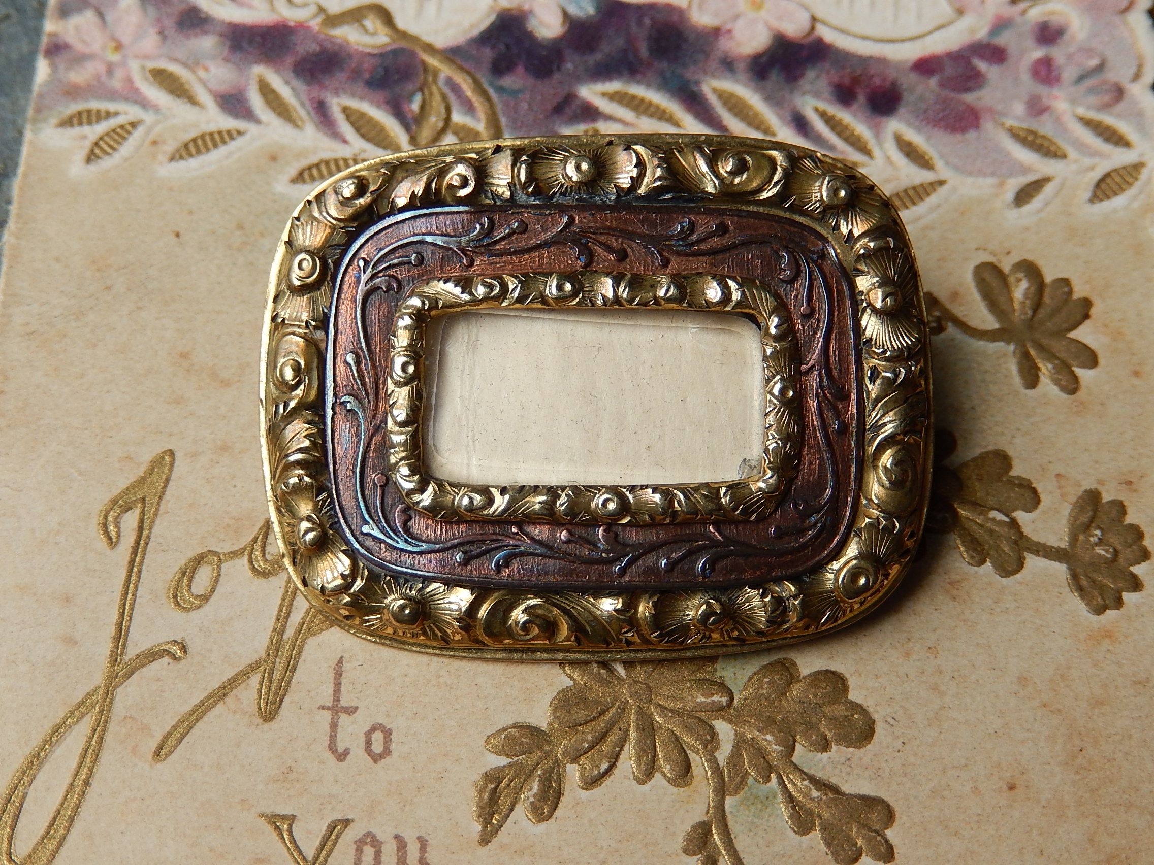 Antique Gold Plate Mourning Brooch c.1910