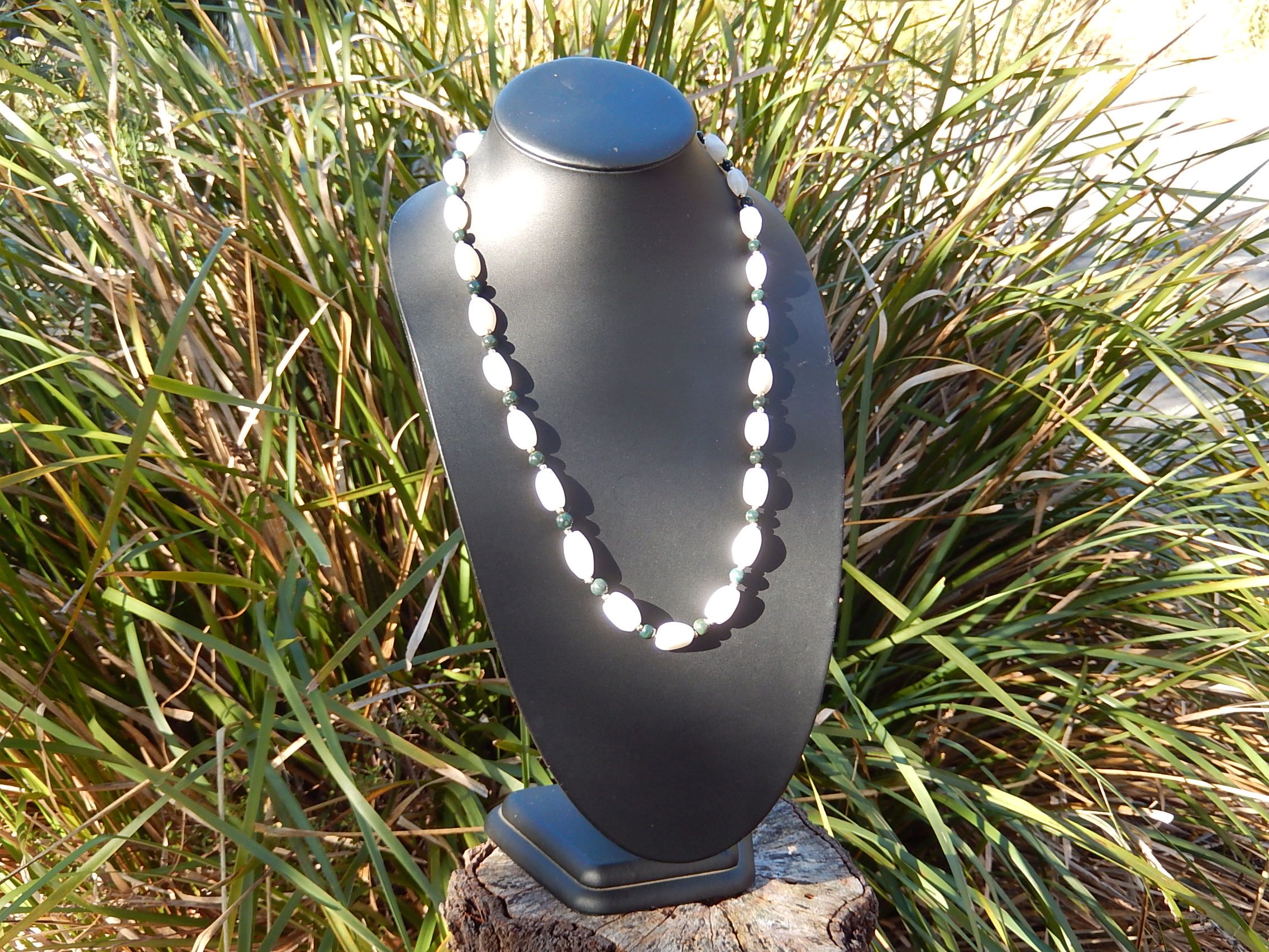 White Quartz and Jadeite Bead Necklace