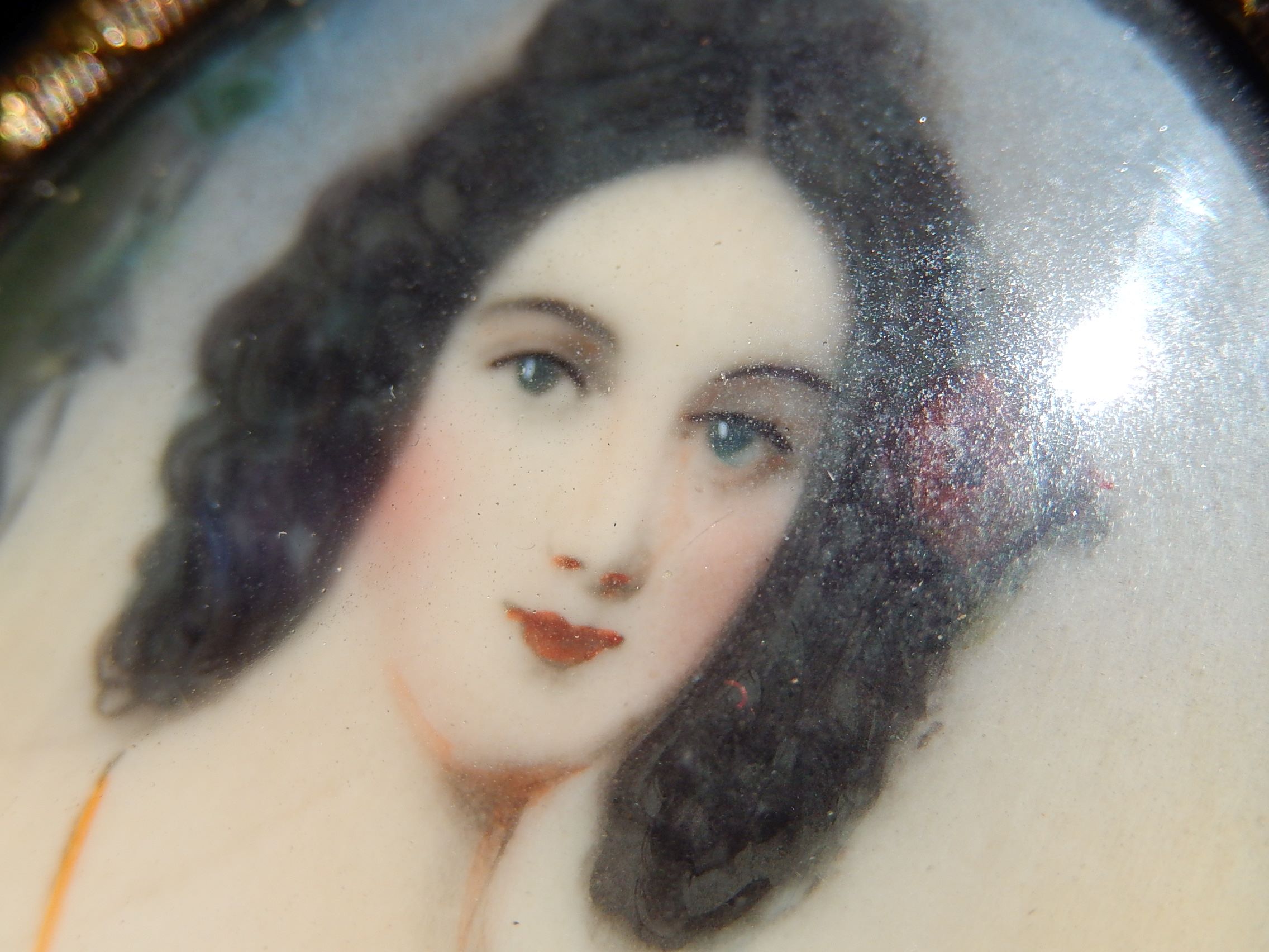 Signed Original Miniature Portrait On Tile c.1900