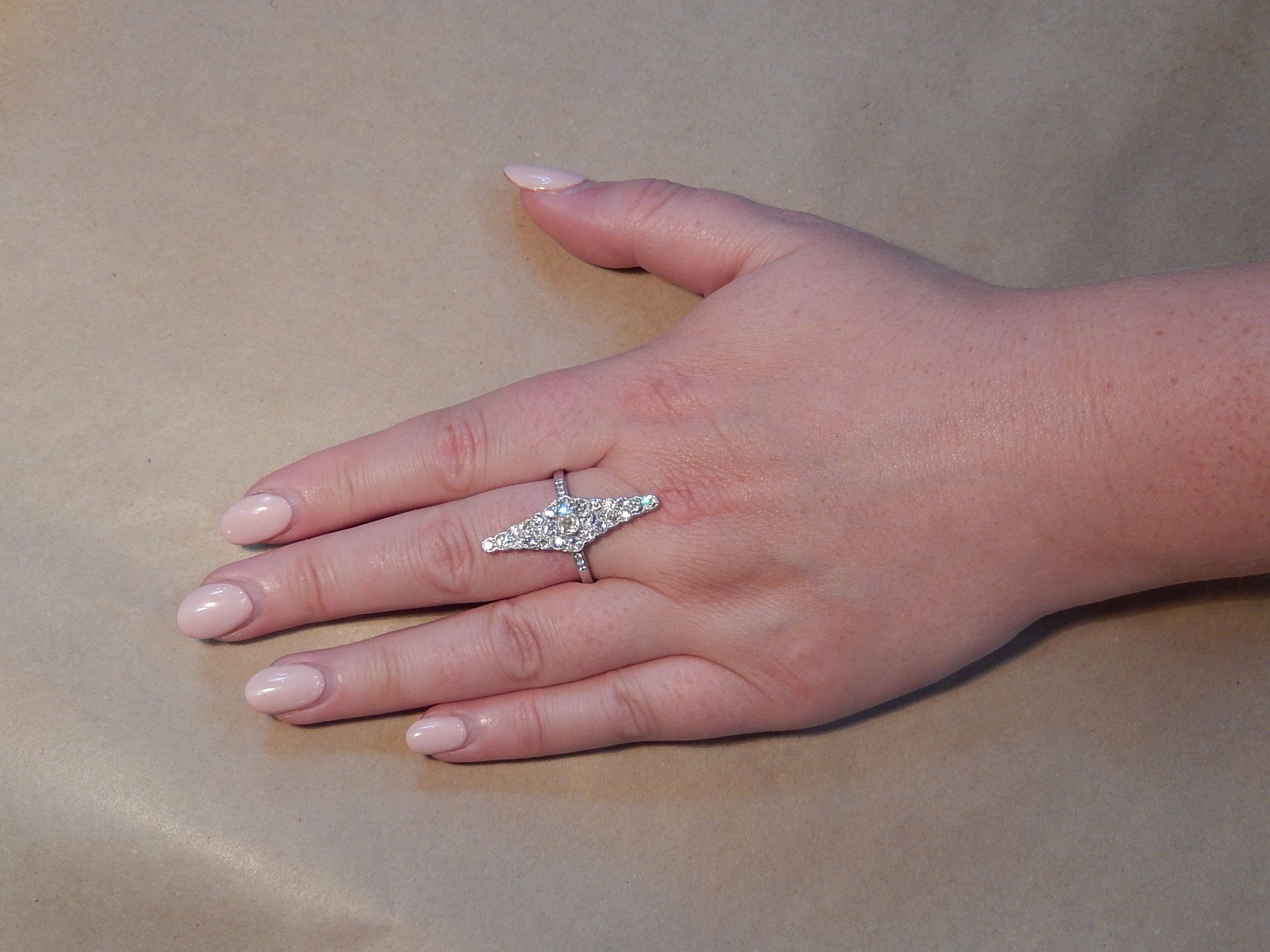 Old Mine Cut Diamond Ring in Platinum