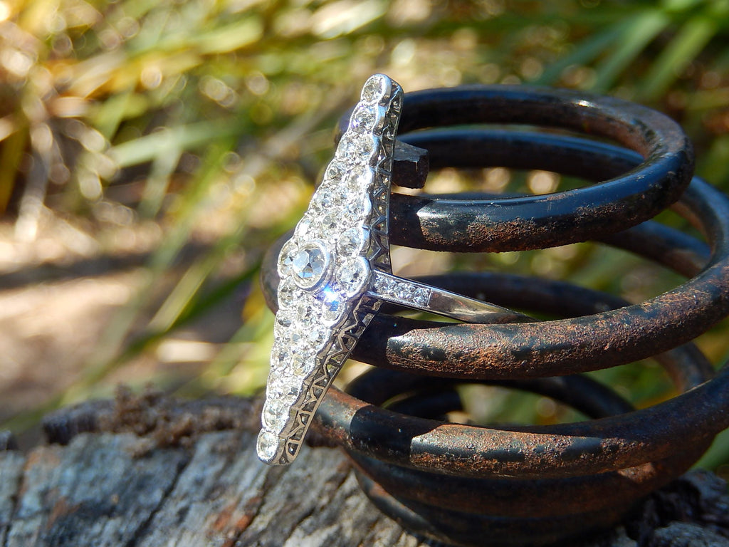 Old Mine Cut Diamond Ring in Platinum