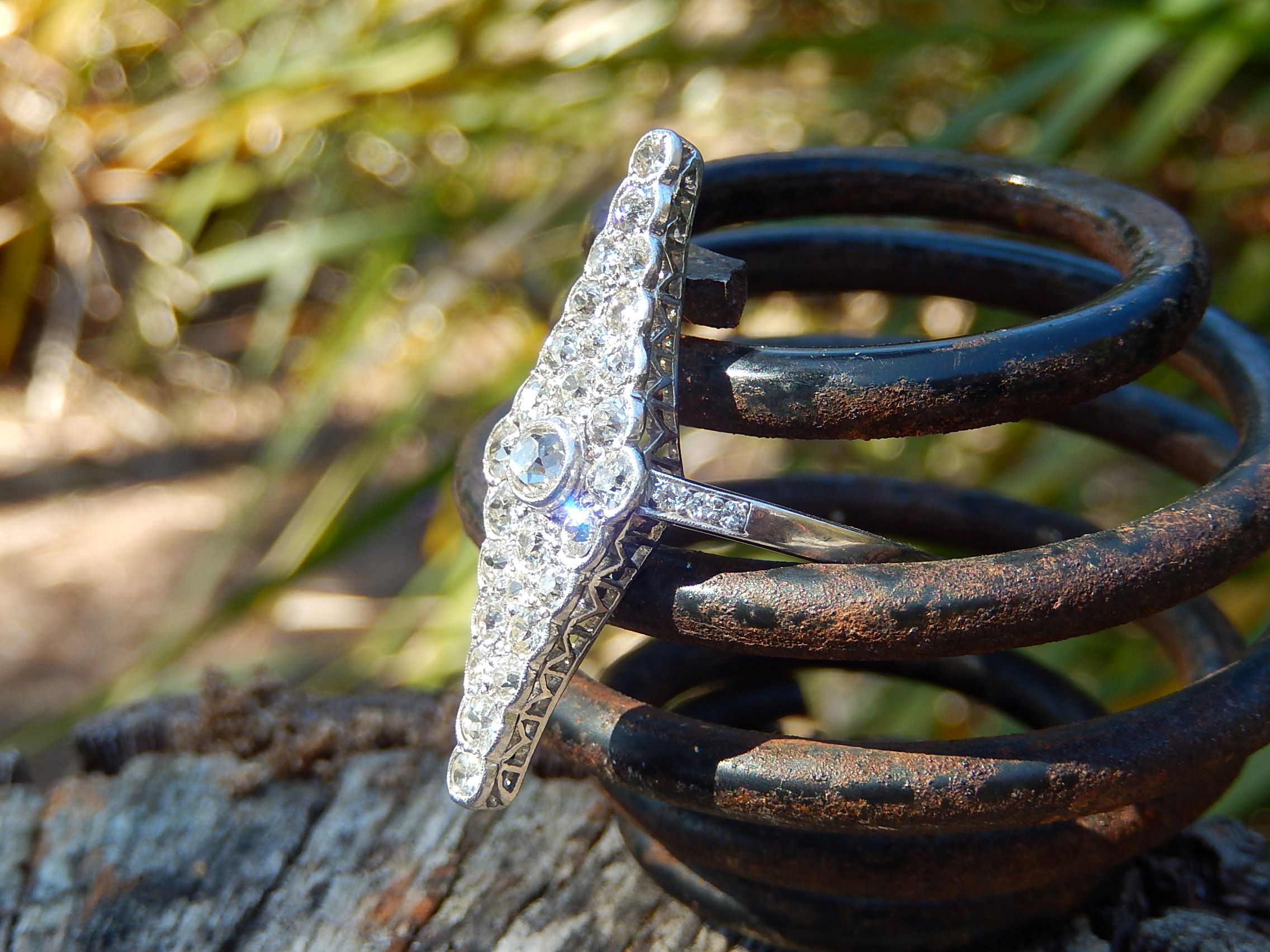 Old Mine Cut Diamond Ring in Platinum