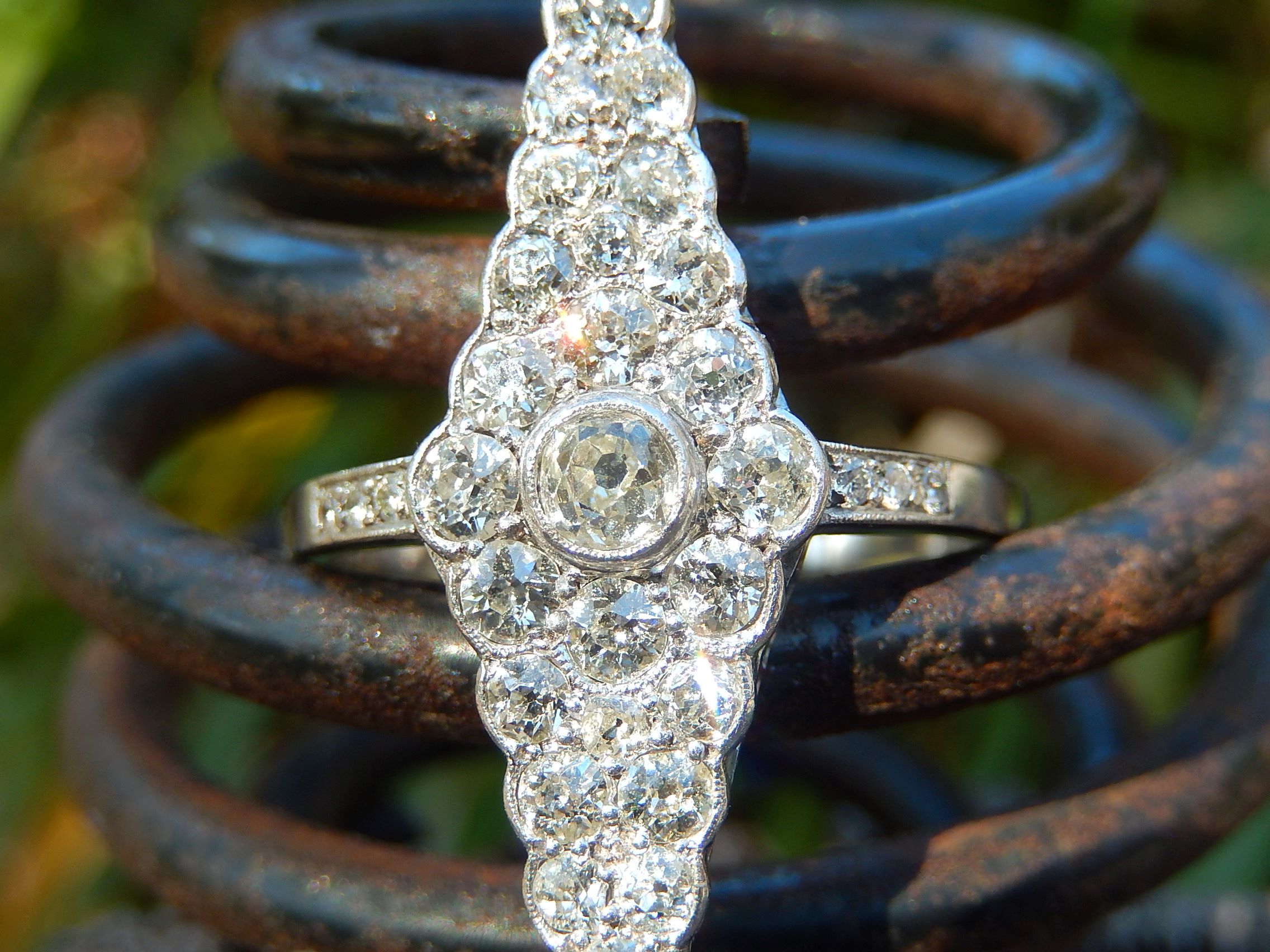Old Mine Cut Diamond Ring in Platinum