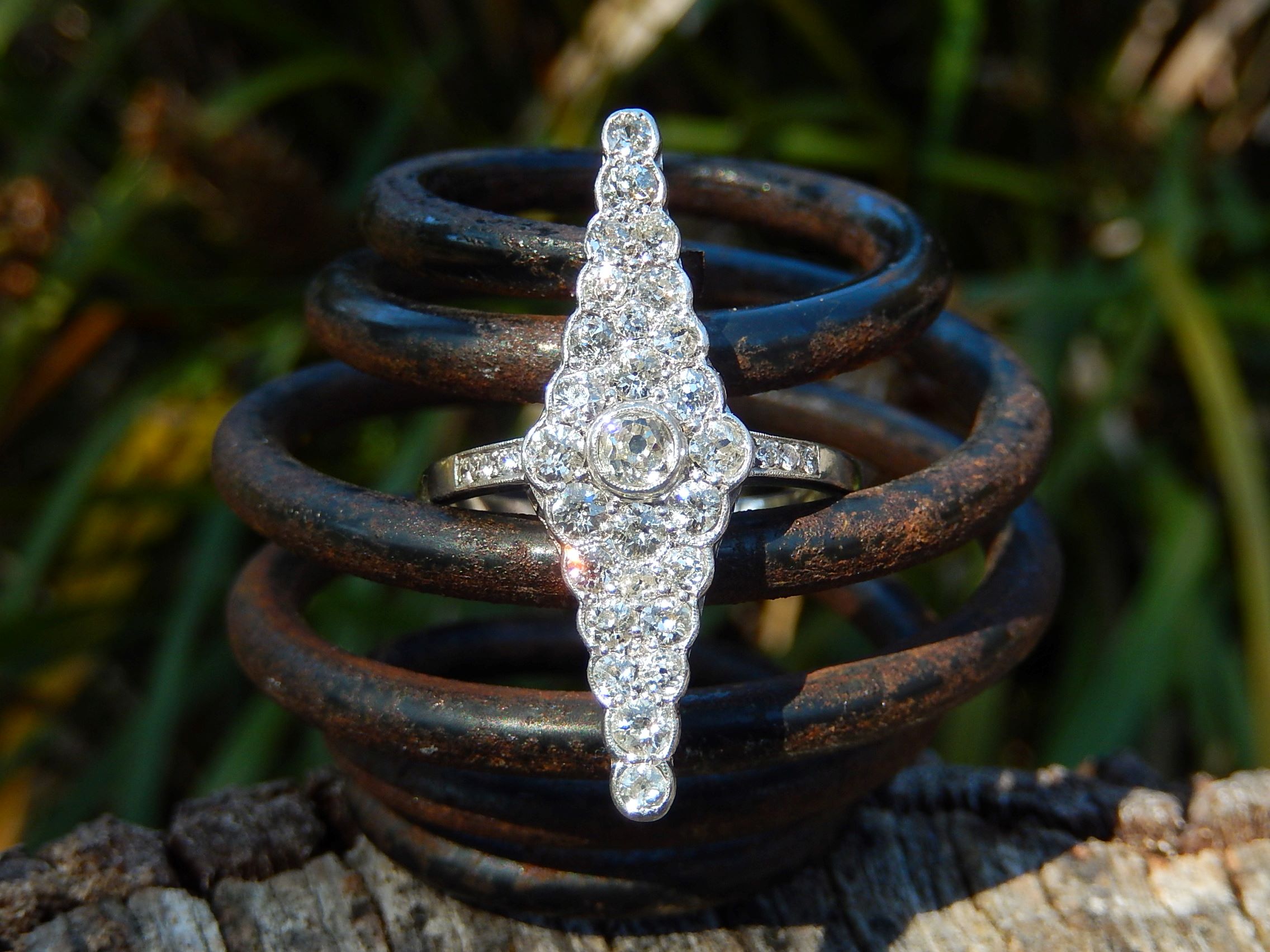 Old Mine Cut Diamond Ring in Platinum