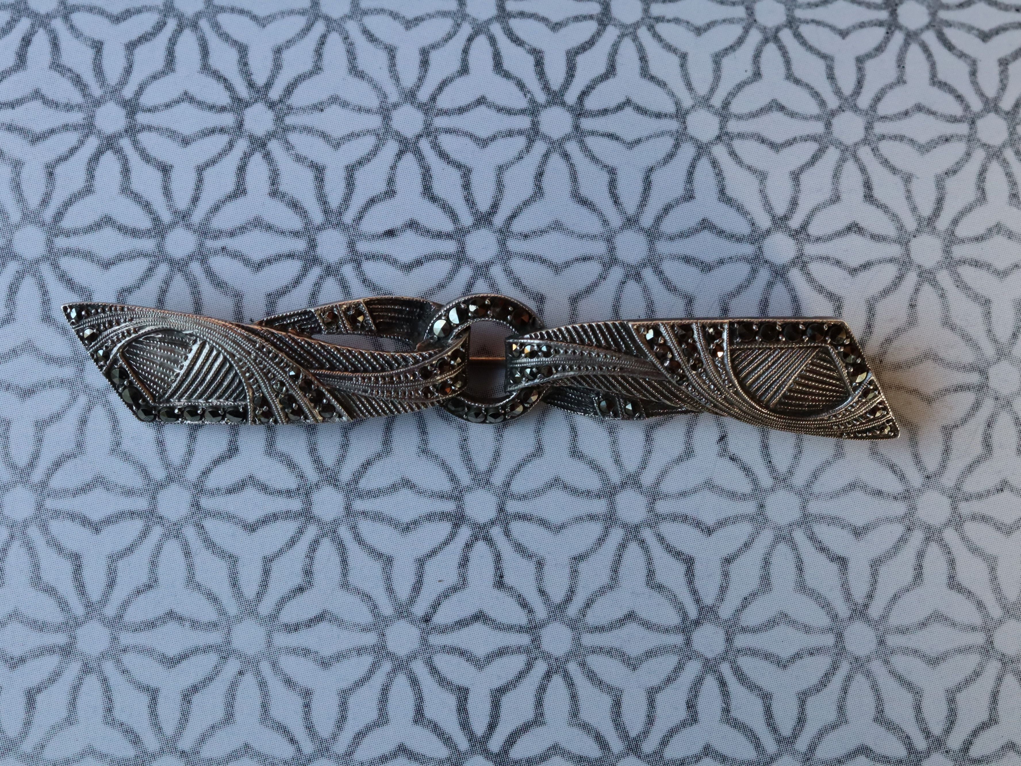 Art Deco Marcasite Sterling Brooch