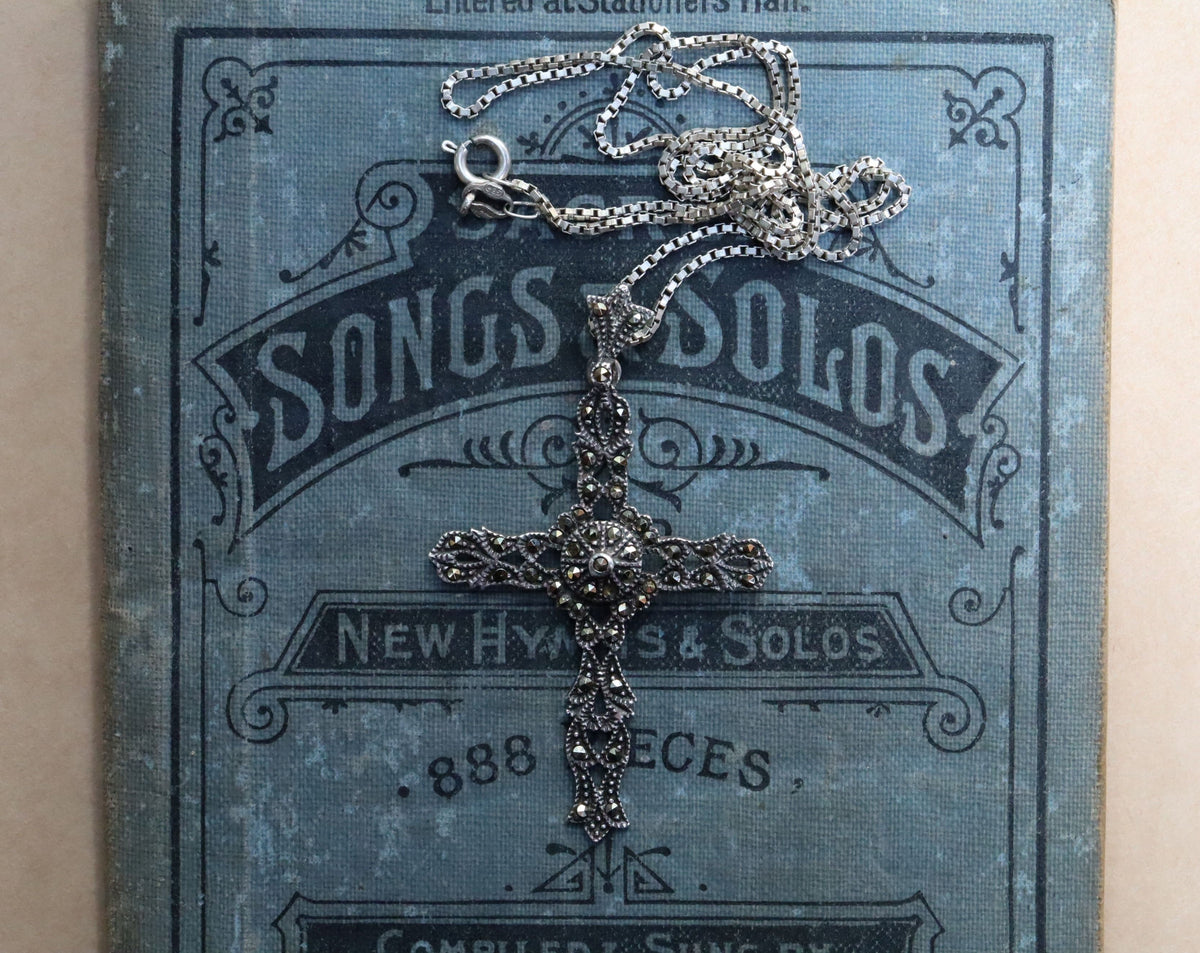 Marcasite Crucifix in Sterling on Sterling Box Chain