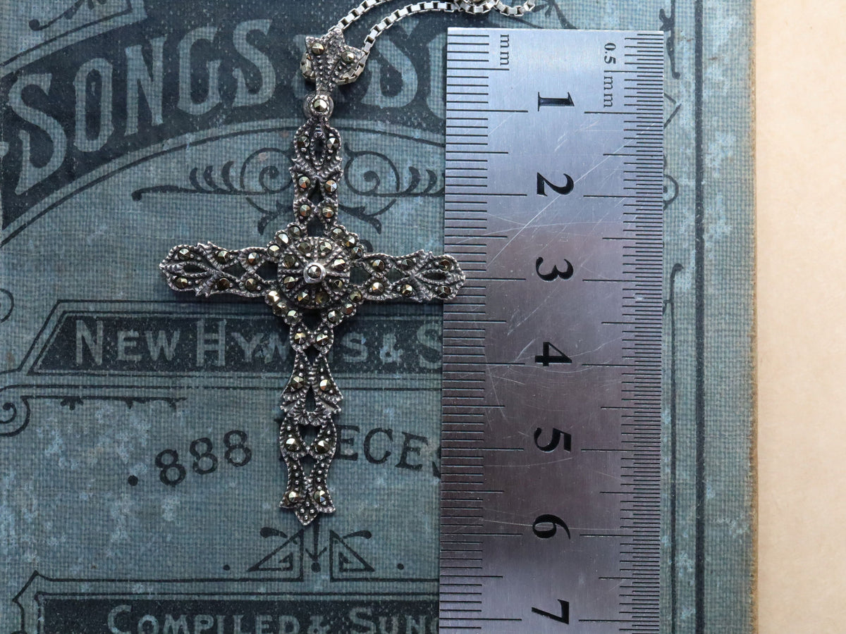 Marcasite Crucifix in Sterling on Sterling Box Chain