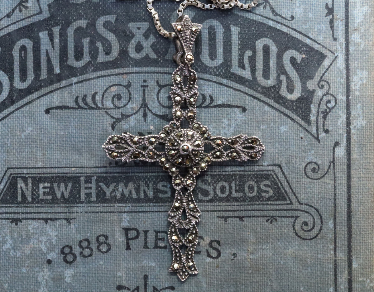 Marcasite Crucifix in Sterling on Sterling Box Chain