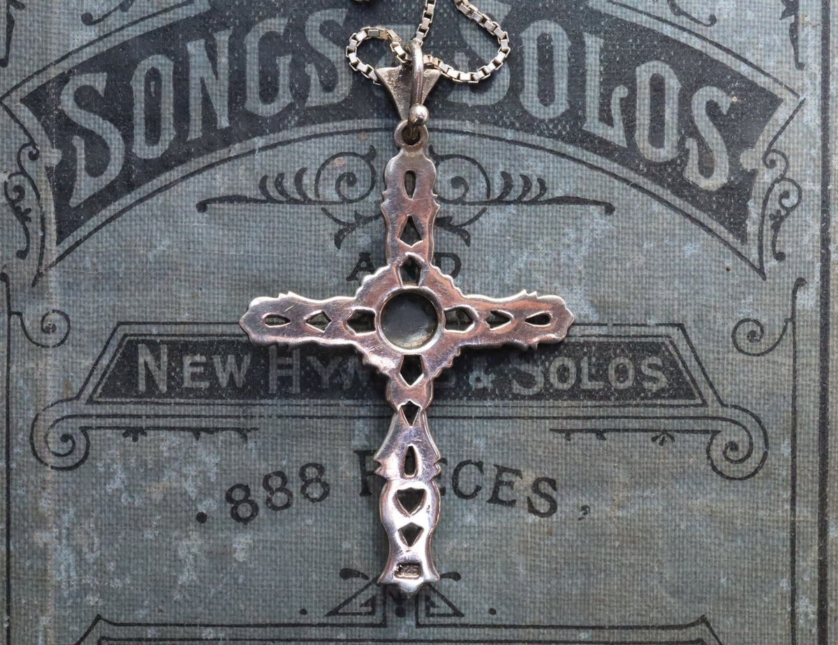 Marcasite Crucifix in Sterling on Sterling Box Chain