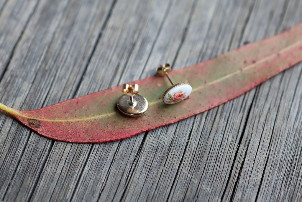 Micro Hand Painted Earrings in 9ct Gold
